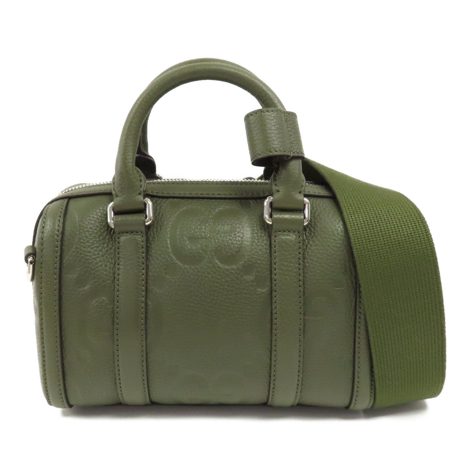 GUCCI GG SHW Mini Jumbo GG Duffle 2 Way Shoulder Hand Bag Calfskin Leather Green