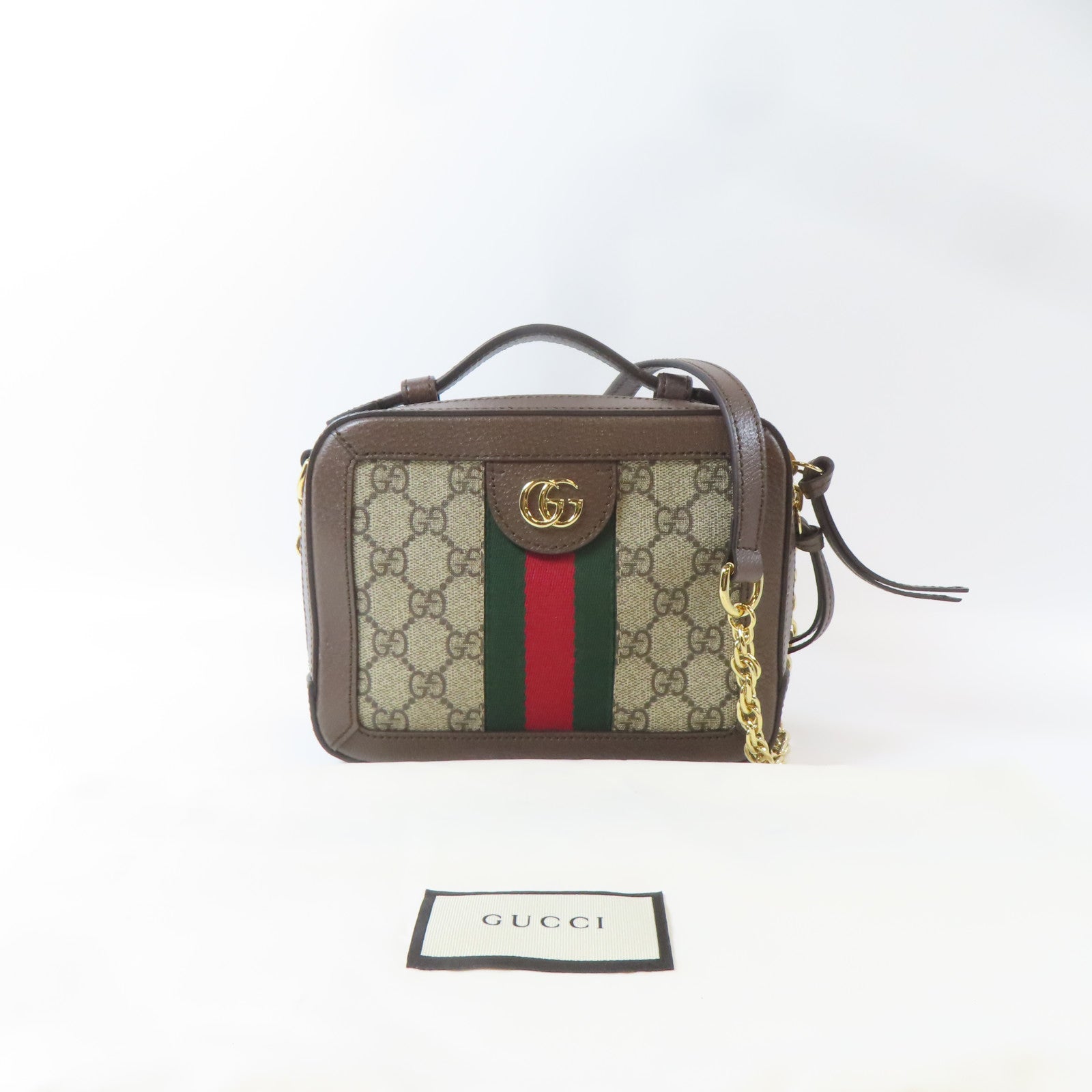 GUCCI 塗層帆布Chain Shoulder Bag金扣手挽肩背兩用袋啡色