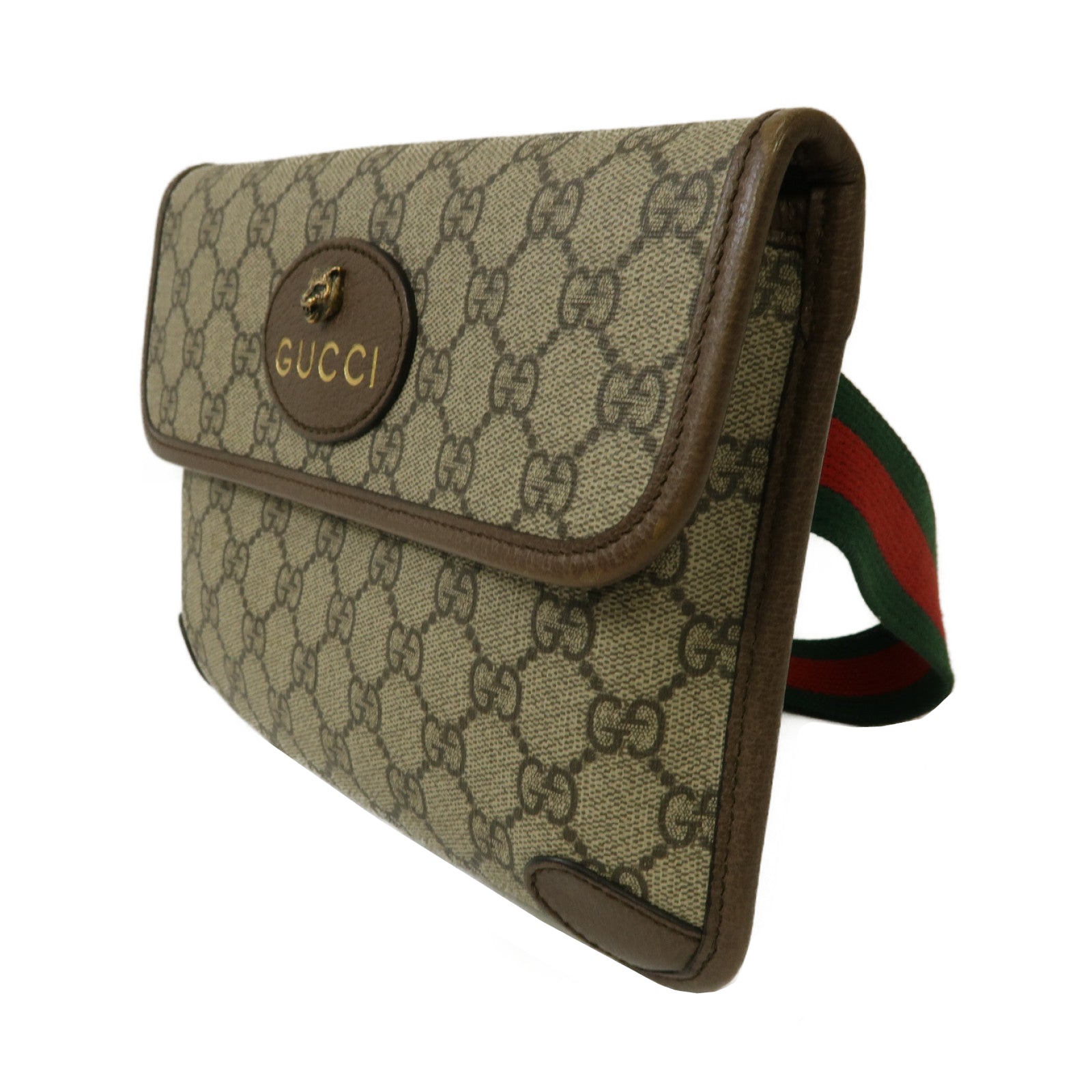 GUCCI 塗層帆布Neo Vintage GG金扣腰包啡色