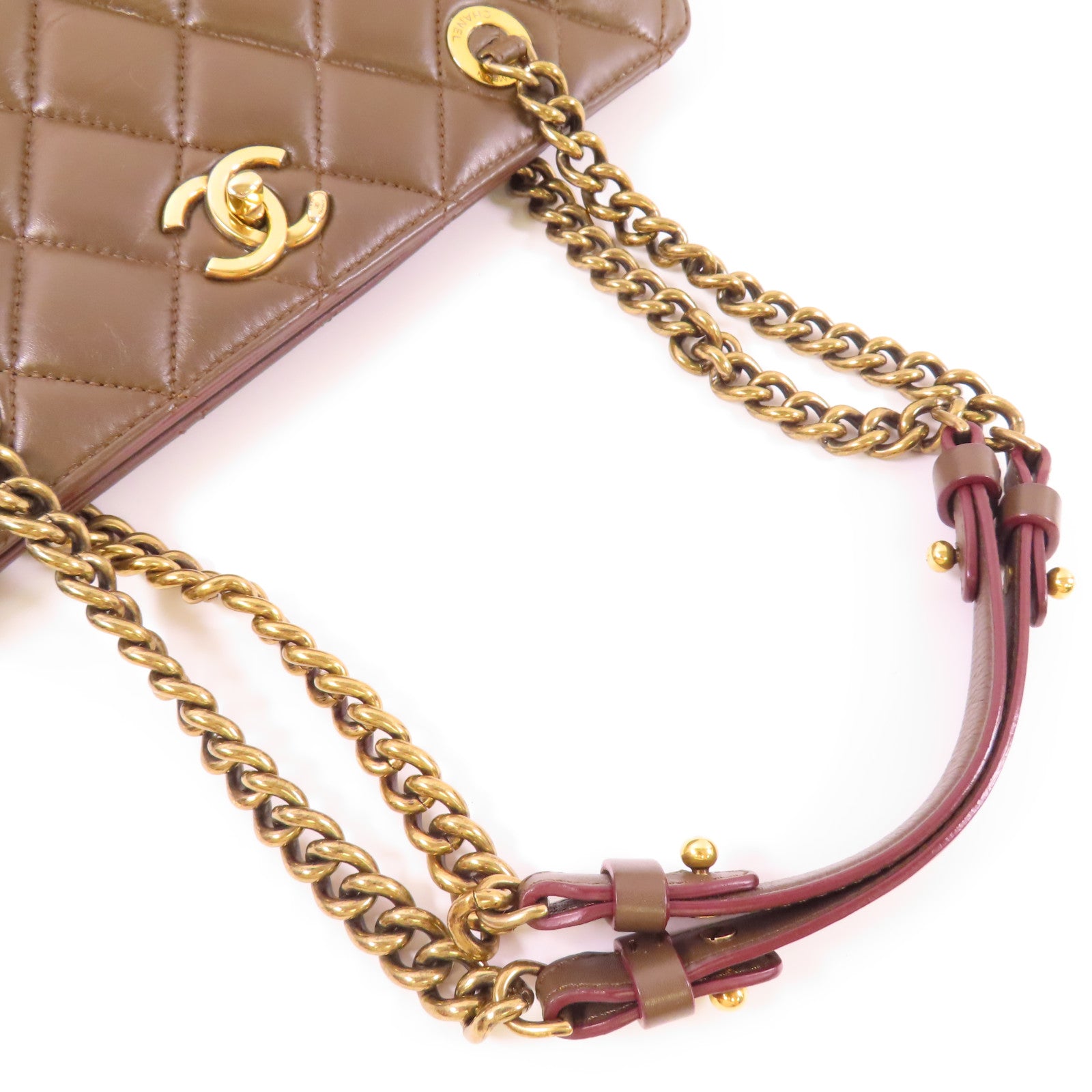 CHANEL 羊皮皮革Chain Shoulder金扣鏈帶肩背袋