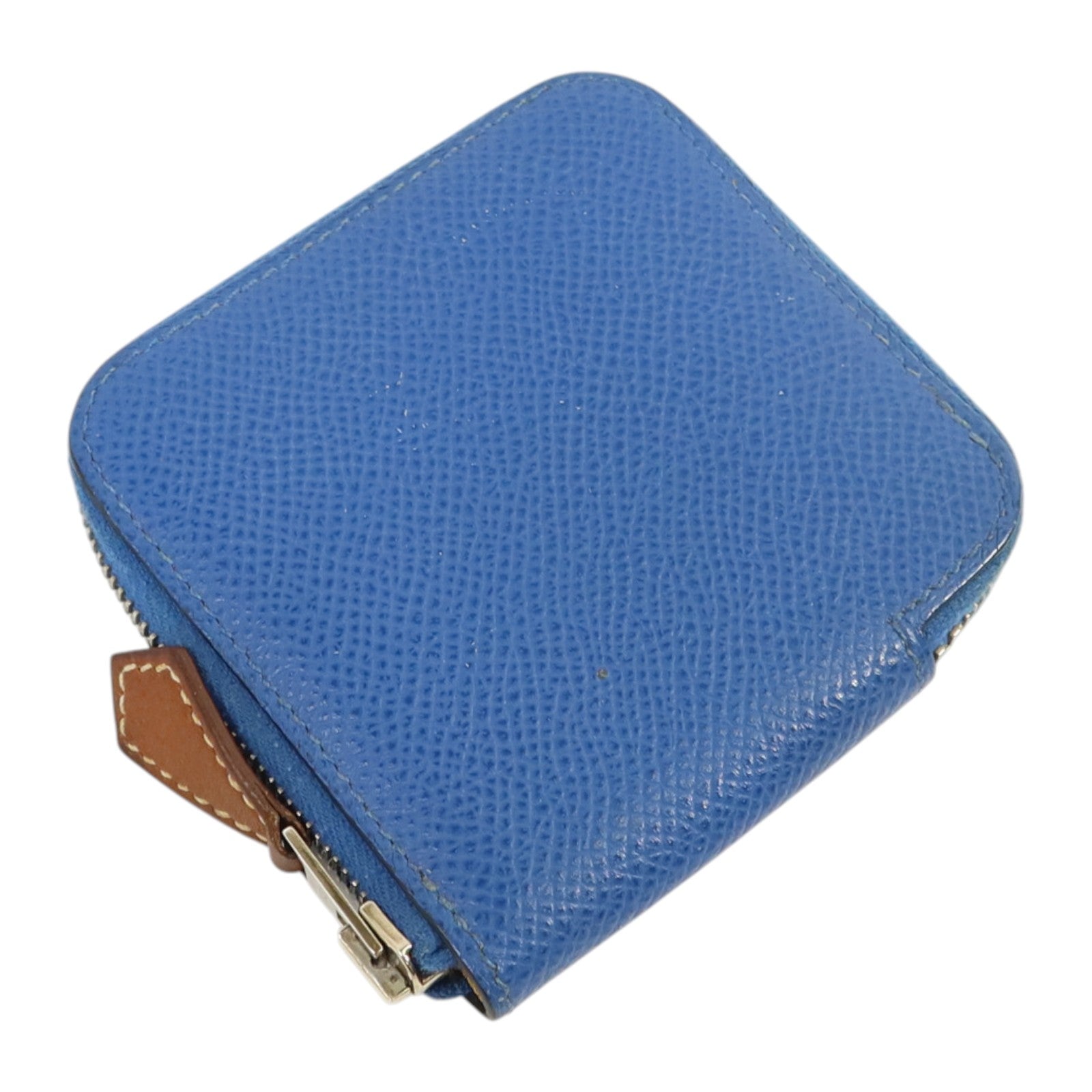HERMES Epsom皮革Silk In Coin Purse銀扣零錢包Bleu Electrique