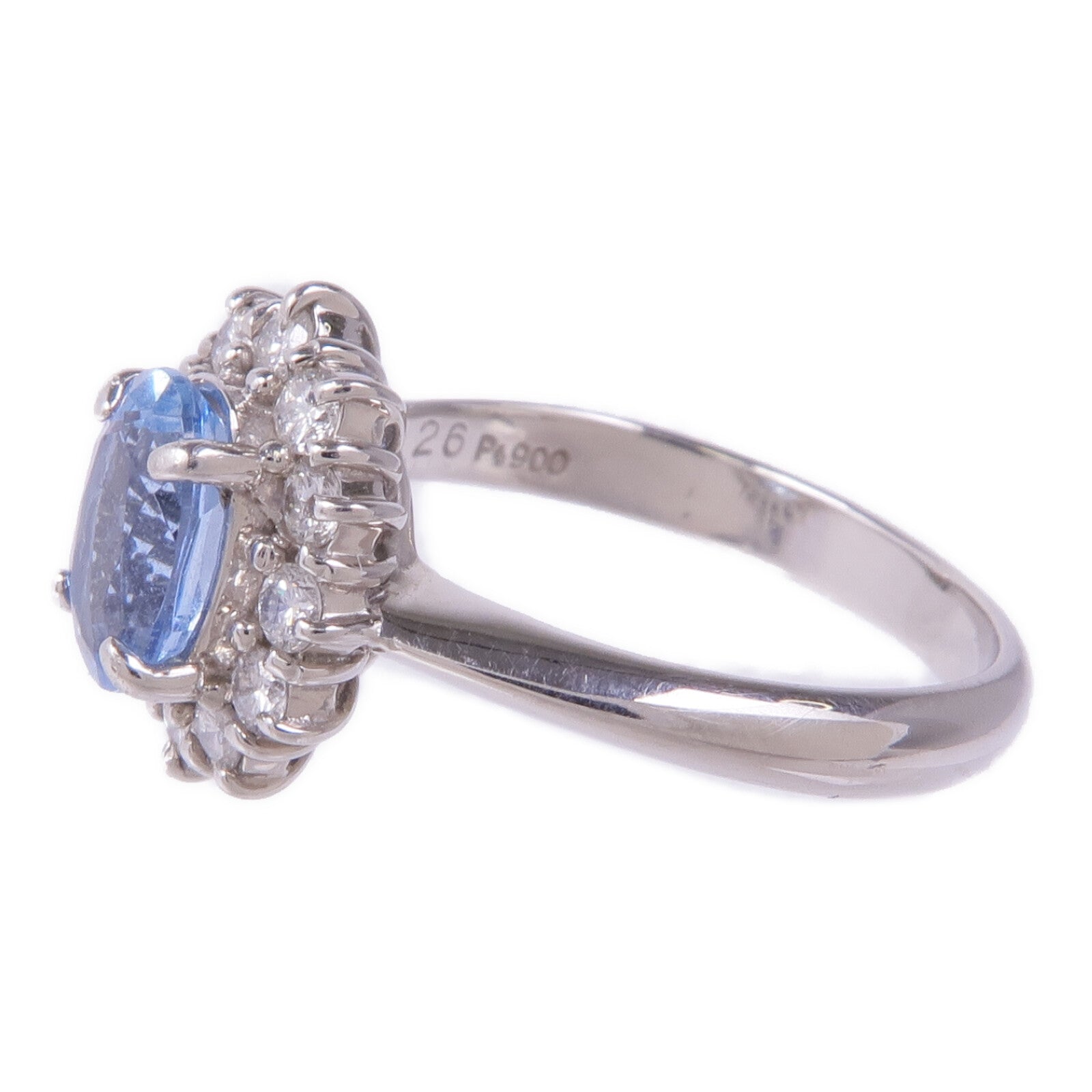 JEWELRY PT900鉑金Aquamarine Diamond Ring海藍寶石/鑽石戒指US#4.75