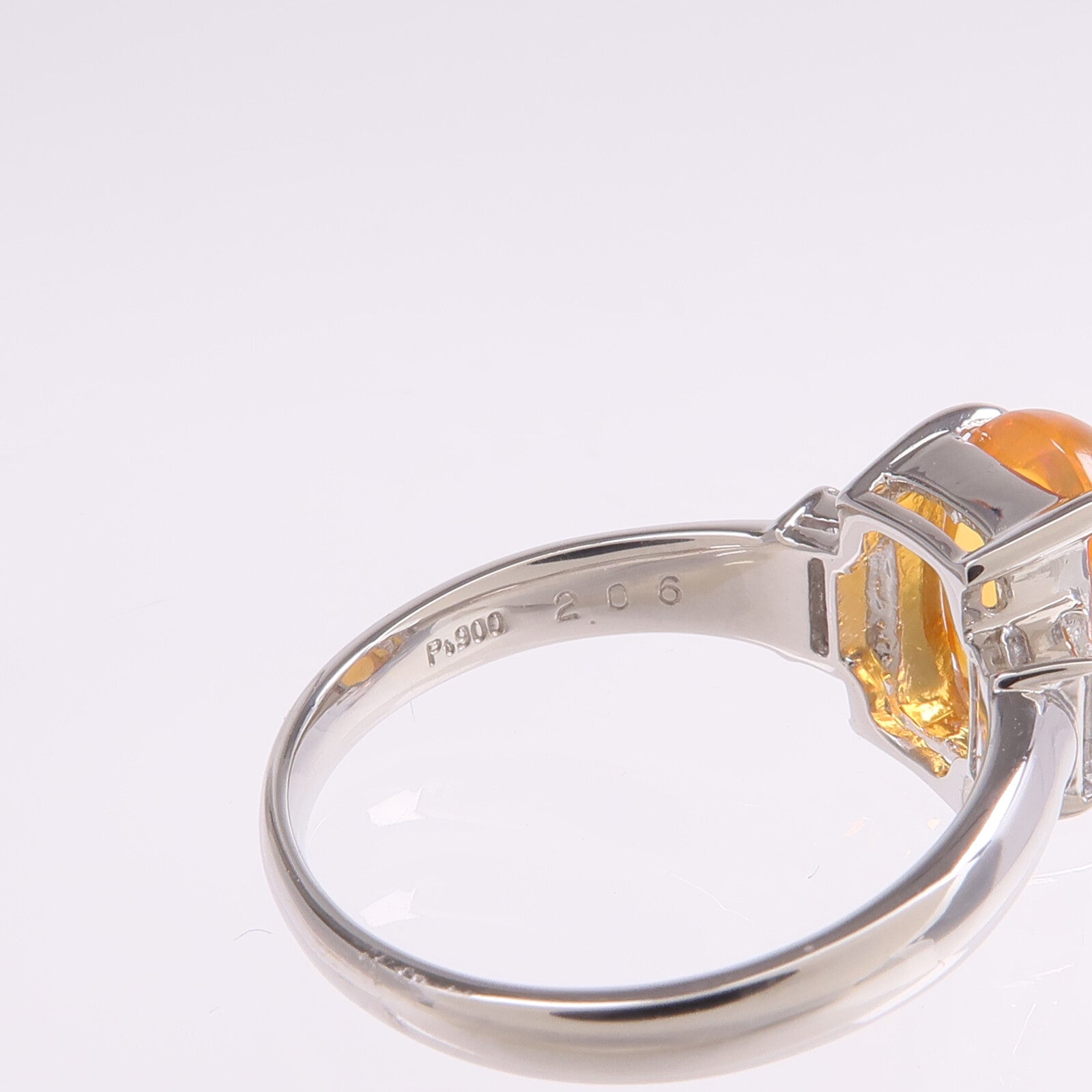 JEWELRY PT900鉑金Fire Opal Diamond Ring火蛋白石/鑽石戒指US#6.75