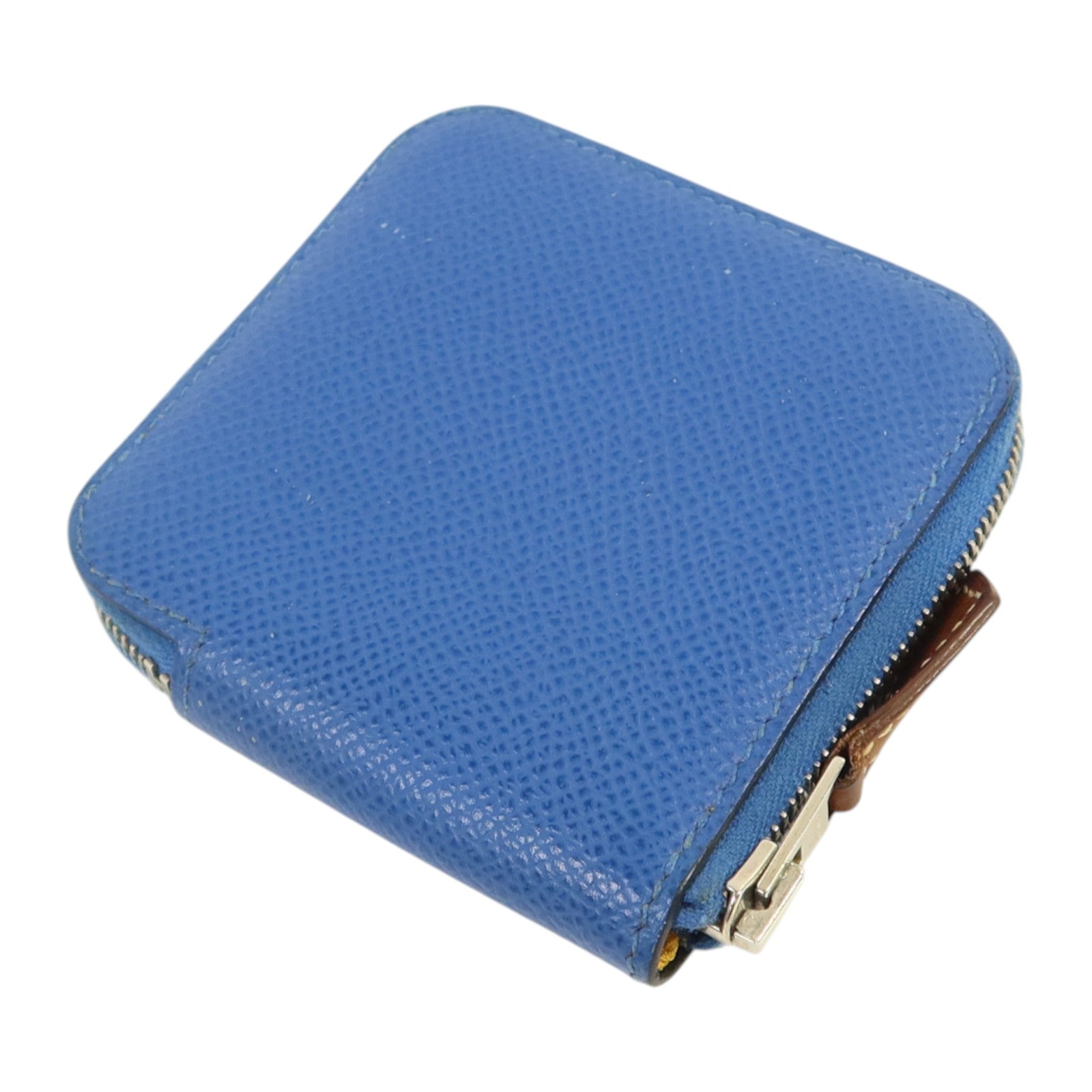 HERMES Epsom皮革Silk In Coin Purse銀扣零錢包Bleu Electrique