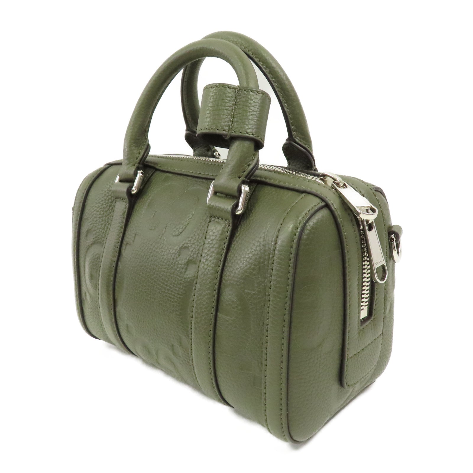 GUCCI GG SHW Mini Jumbo GG Duffle 2 Way Shoulder Hand Bag Calfskin Leather Green