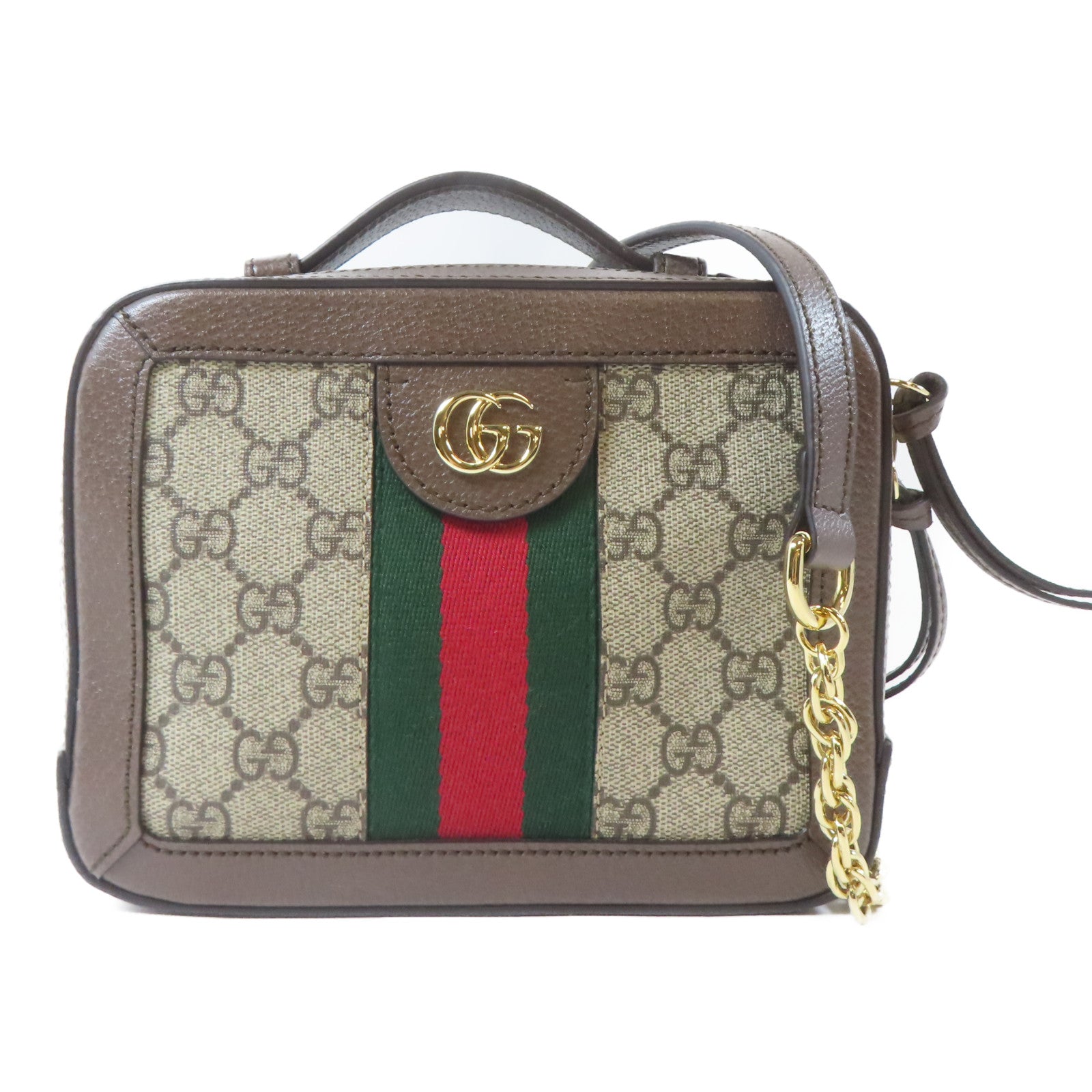 GUCCI 塗層帆布Chain Shoulder Bag金扣手挽肩背兩用袋啡色