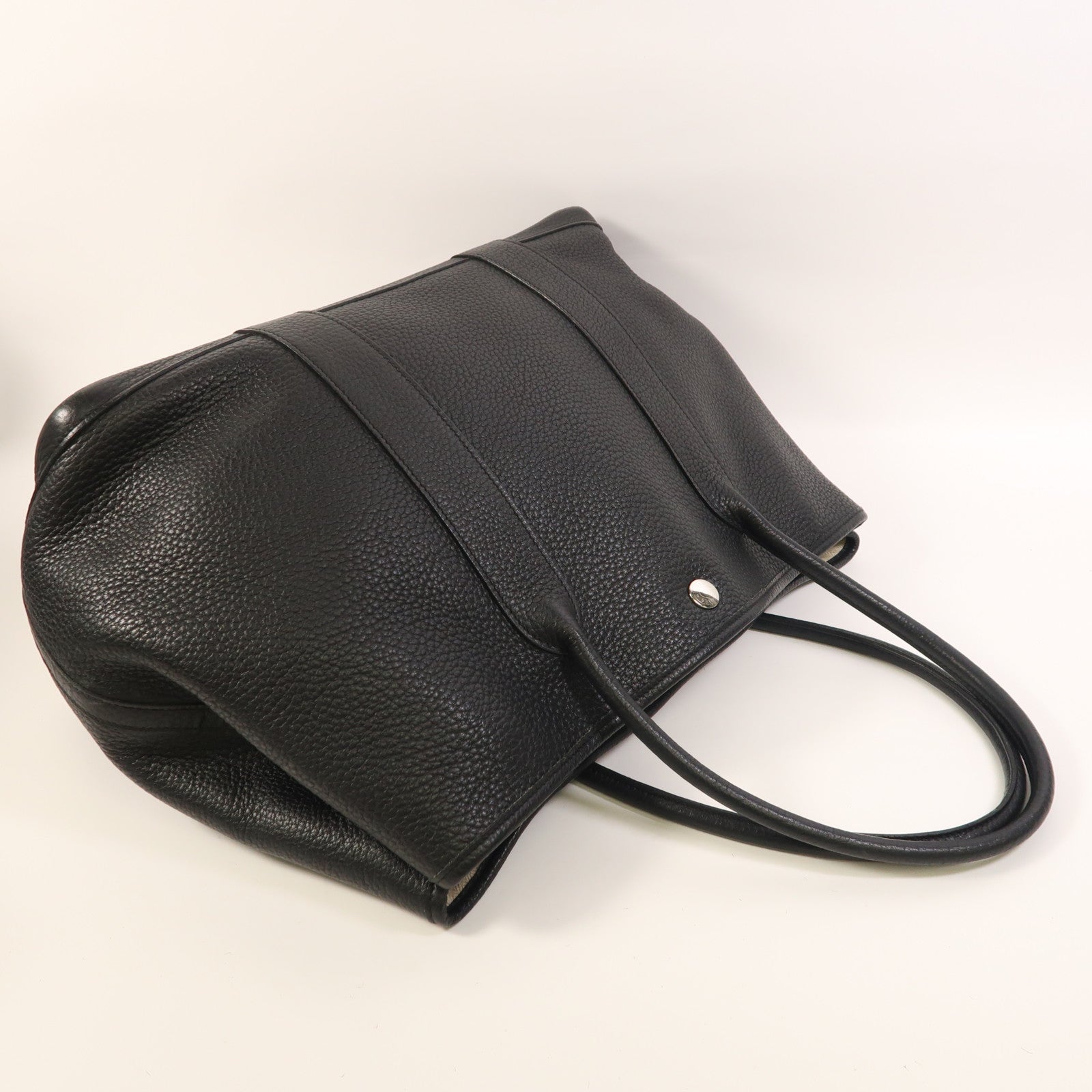 HERMES Negonda皮革Garden Party PM銀扣手挽袋Noir