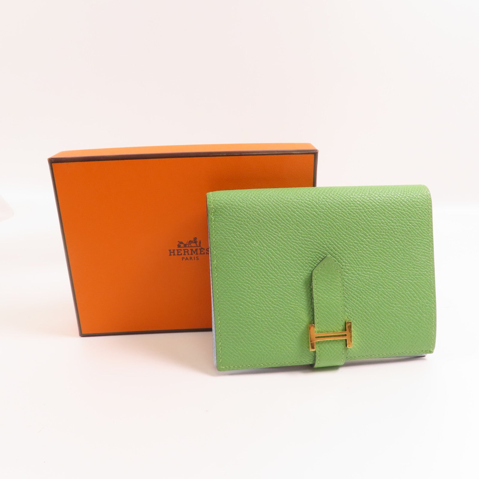 HERMES Epsom皮革Bearn Wallet金扣錢包Vert Criquet