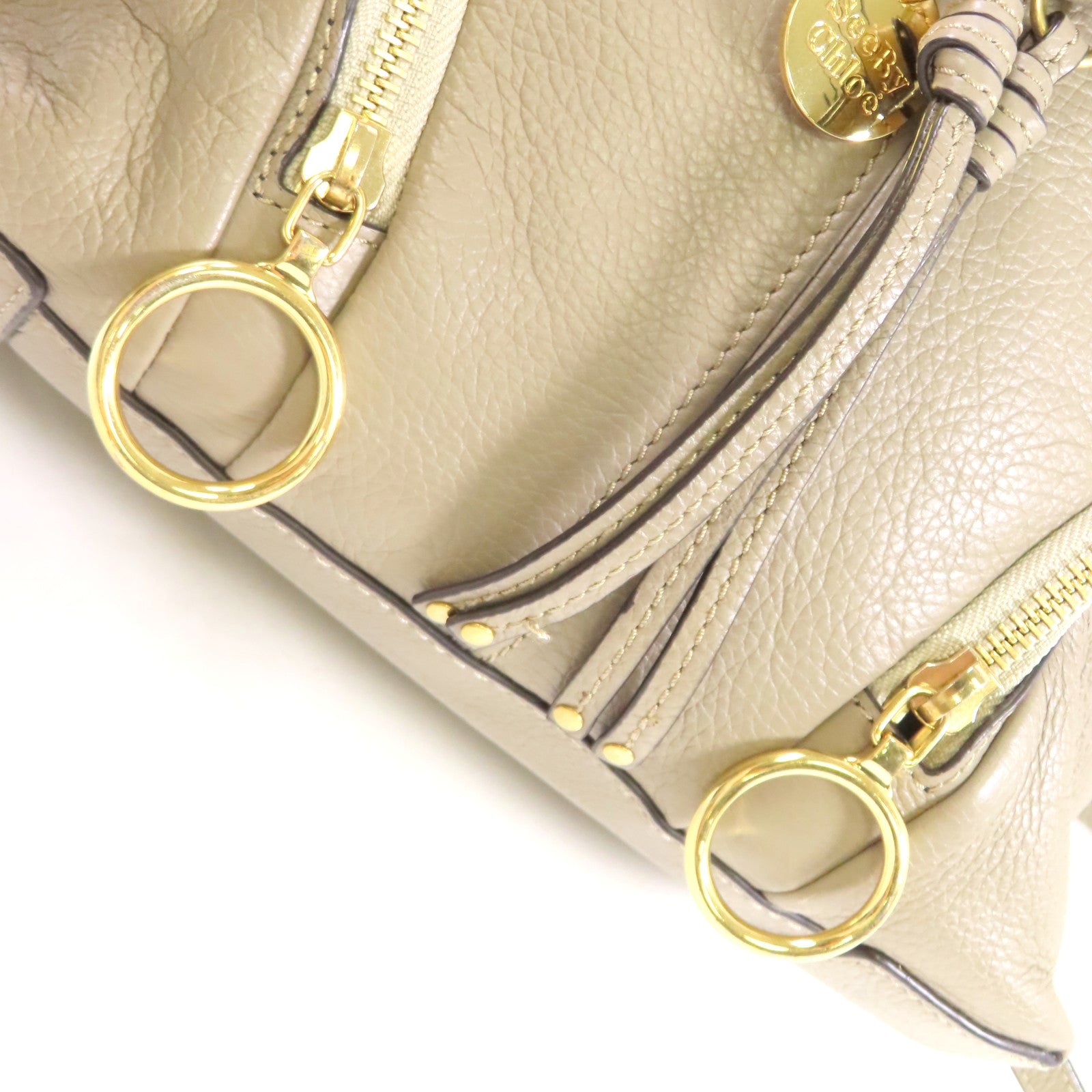 SEE BY CHLOE 牛皮皮革2Way Backpack金扣肩背背包兩用袋灰色