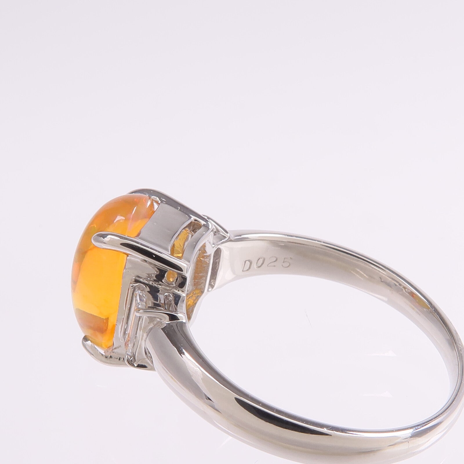 JEWELRY PT900鉑金Fire Opal Diamond Ring火蛋白石/鑽石戒指US#6.75