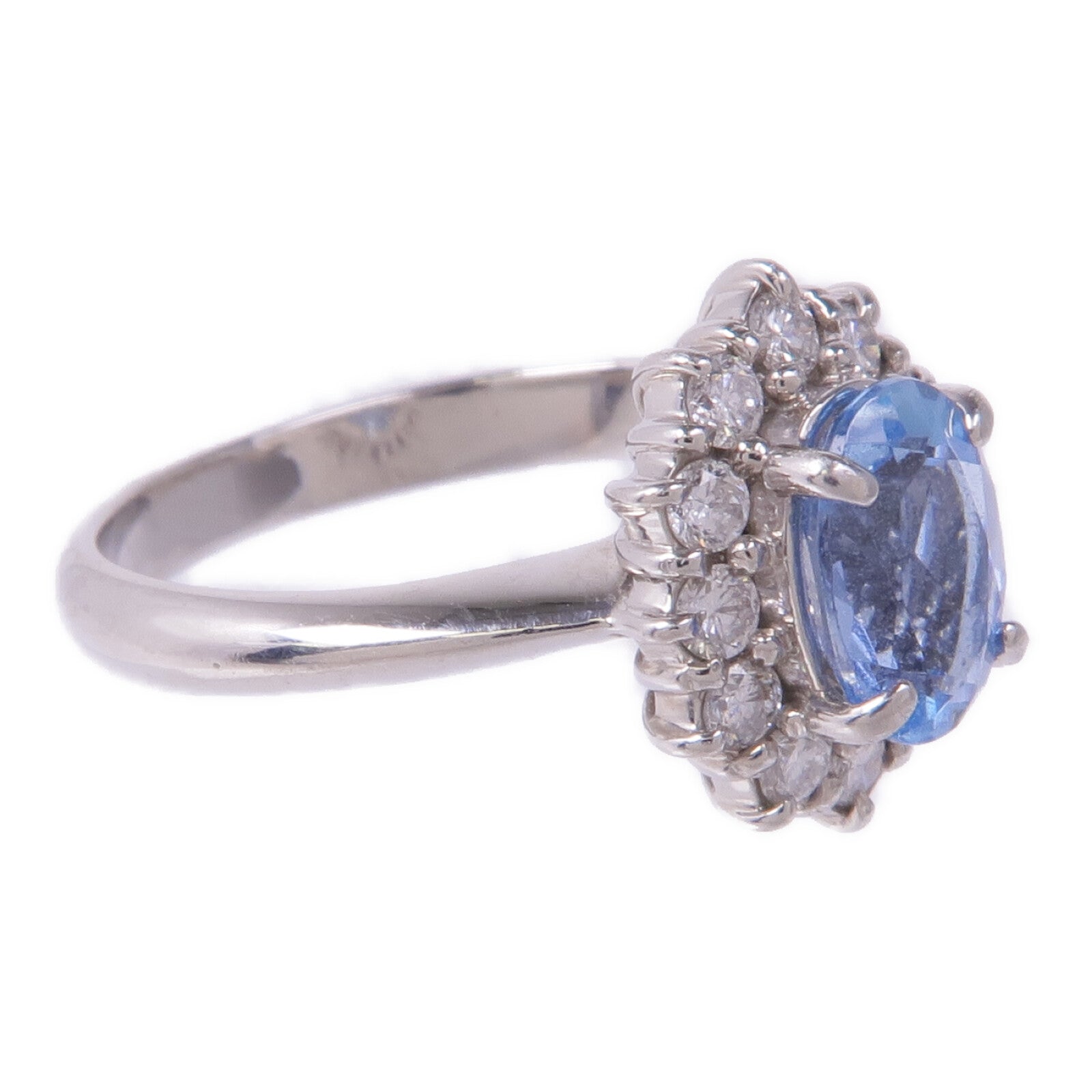 JEWELRY PT900鉑金Aquamarine Diamond Ring海藍寶石/鑽石戒指US#4.75