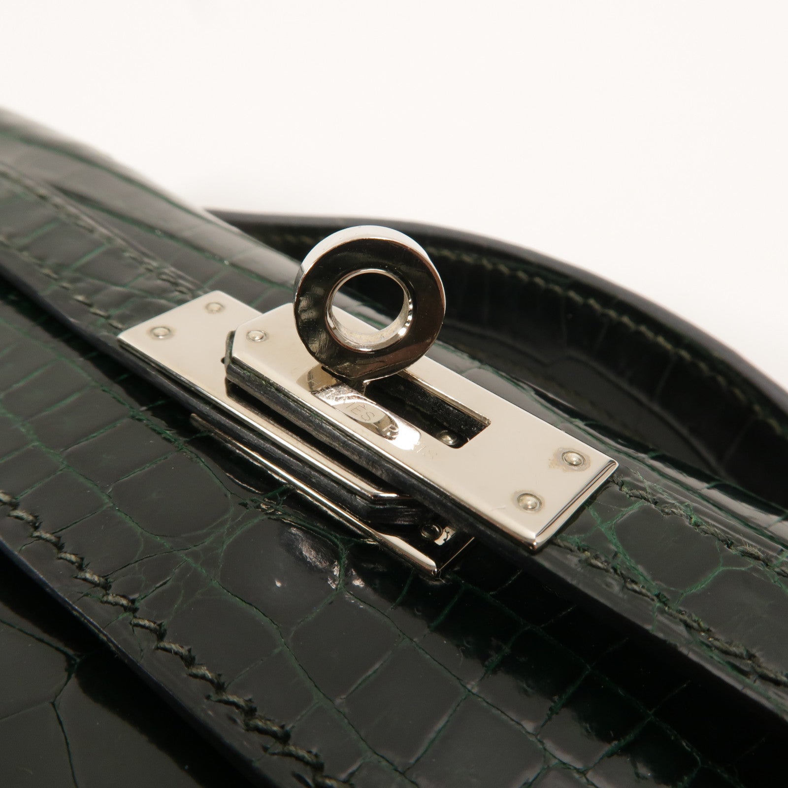 HERMES Alligator皮革Kelly Pochette手挽袋Vert Fonce
