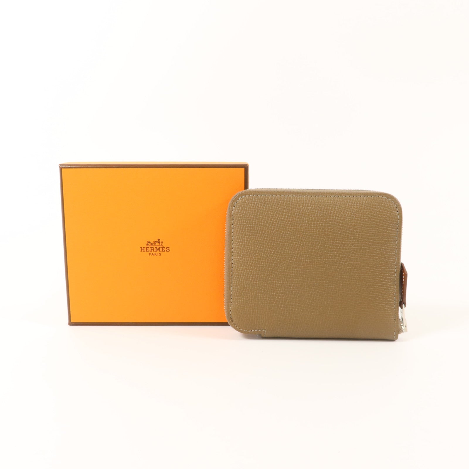HERMES Epsom皮革Silk In Compact Wallet錢包Etoupe
