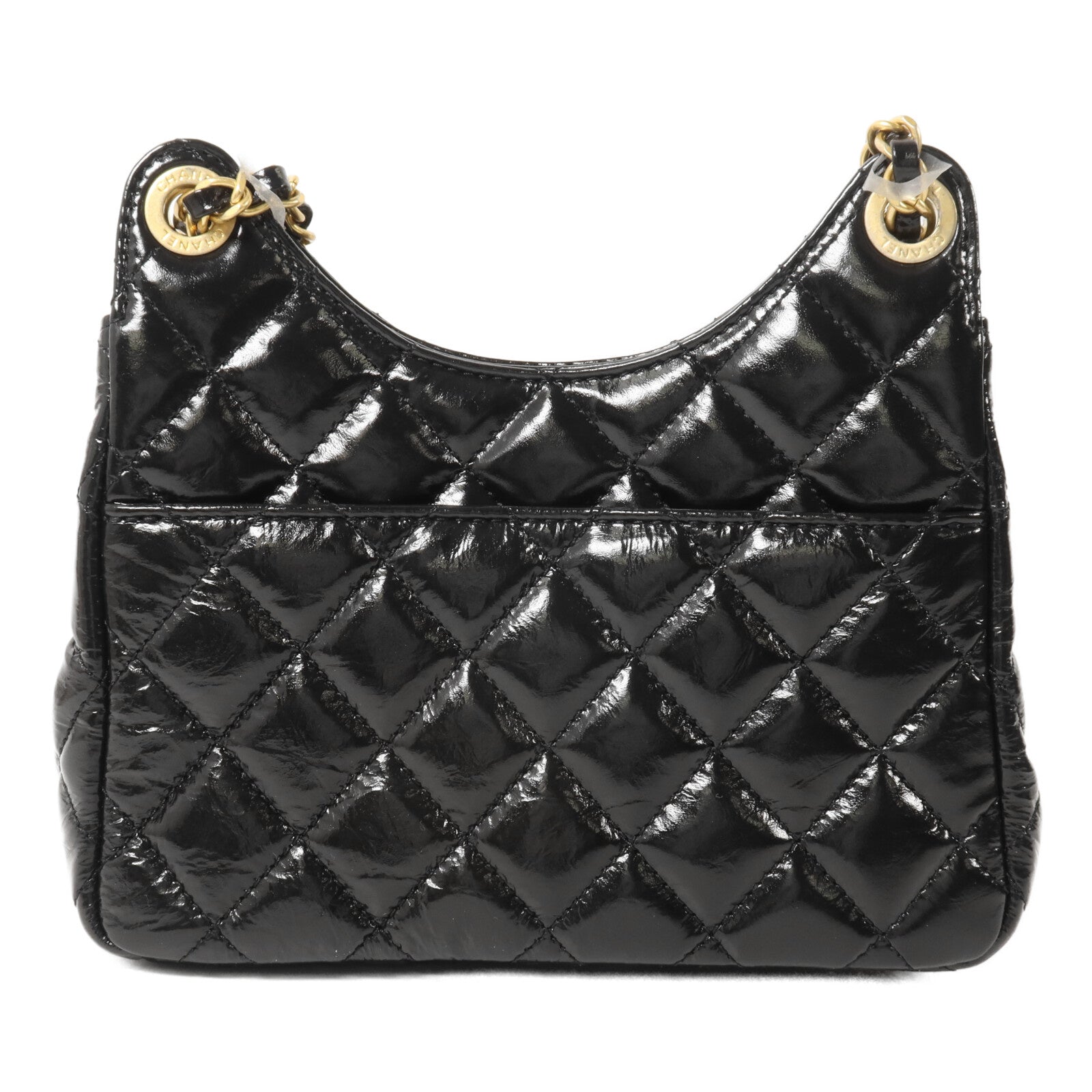 CHANEL 牛皮皮革Wavy CC Hobo Bag Small鏈帶肩背袋
