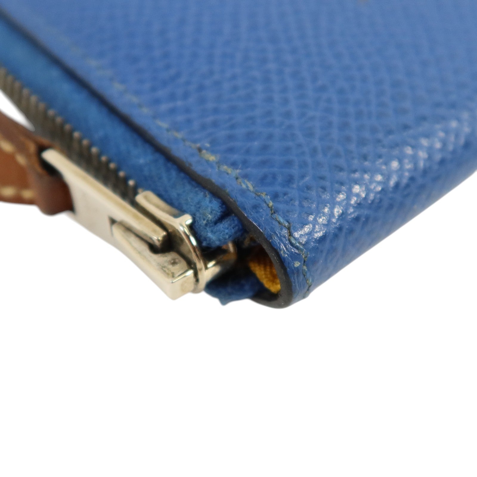 HERMES Epsom皮革Silk In Coin Purse銀扣零錢包Bleu Electrique