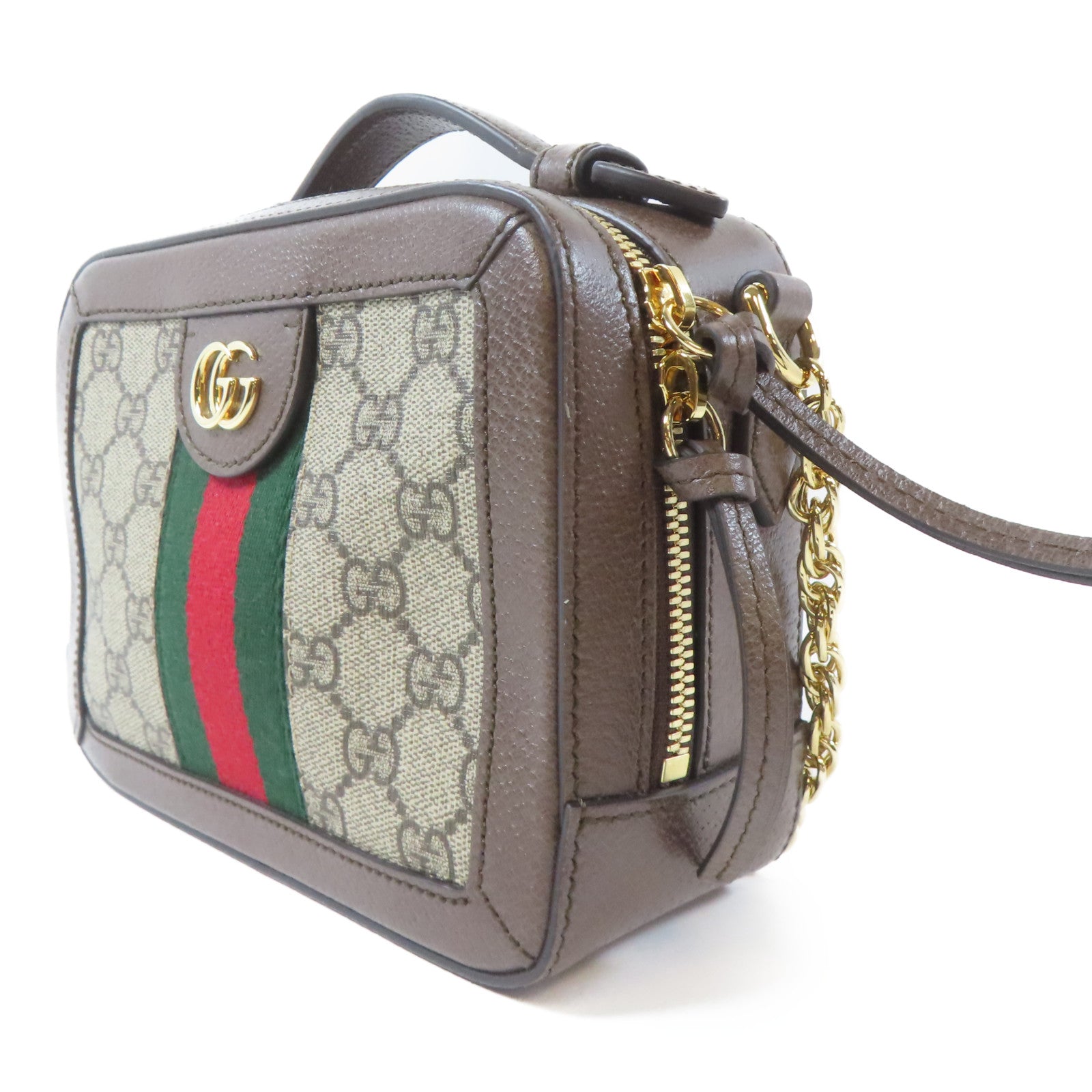 GUCCI 塗層帆布Chain Shoulder Bag金扣手挽肩背兩用袋啡色