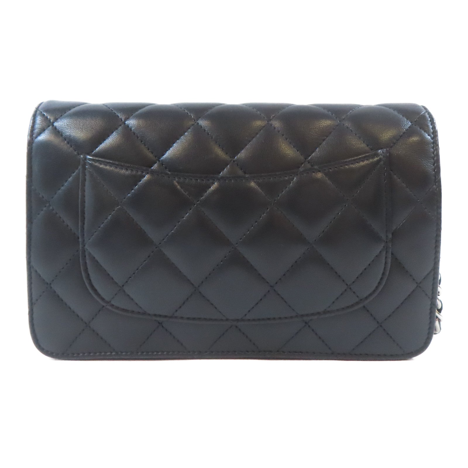 CHANEL 菱格羊皮皮革WOC Wallet On Chain銀扣鏈帶肩背袋黑色