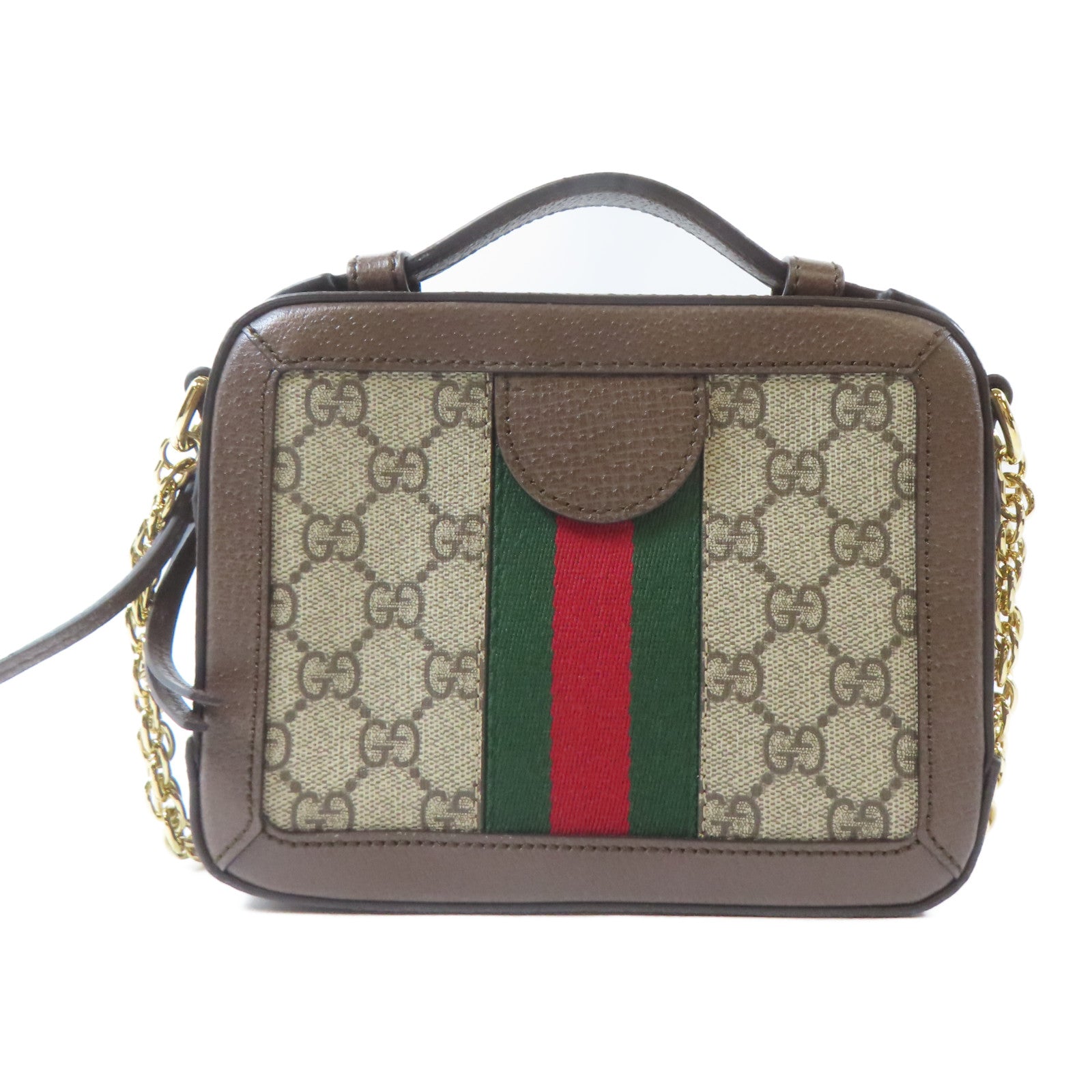 GUCCI 塗層帆布Chain Shoulder Bag金扣手挽肩背兩用袋啡色