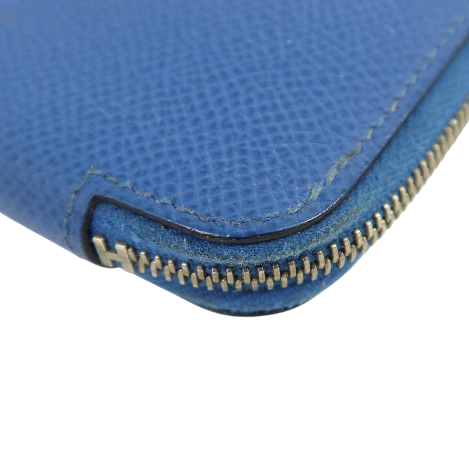 HERMES Epsom皮革Silk In Coin Purse銀扣零錢包Bleu Electrique