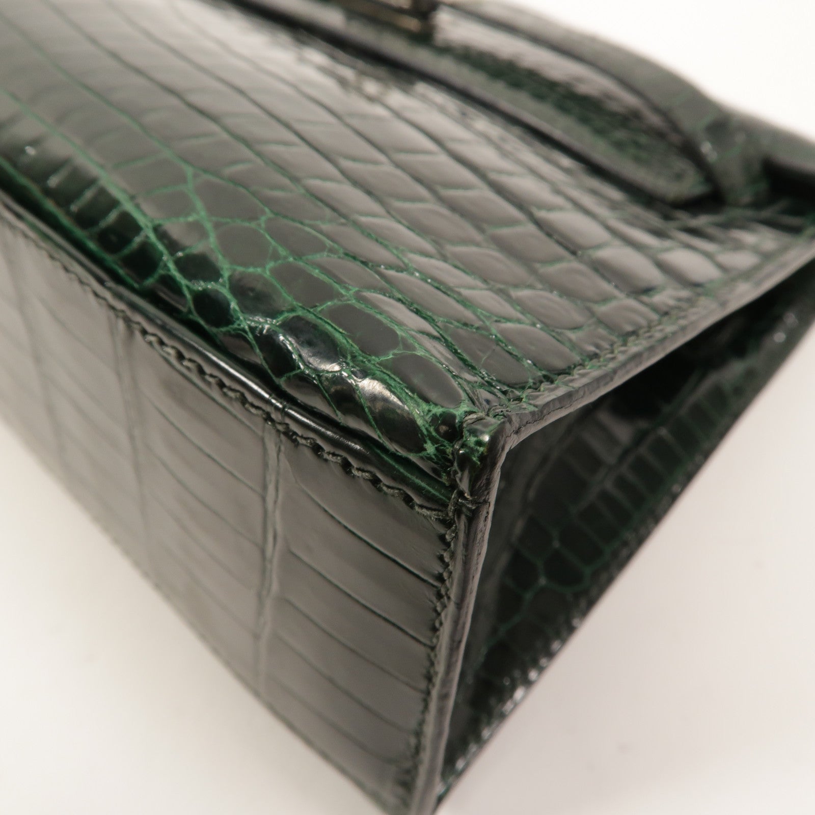 HERMES Alligator皮革Kelly Pochette手挽袋Vert Fonce