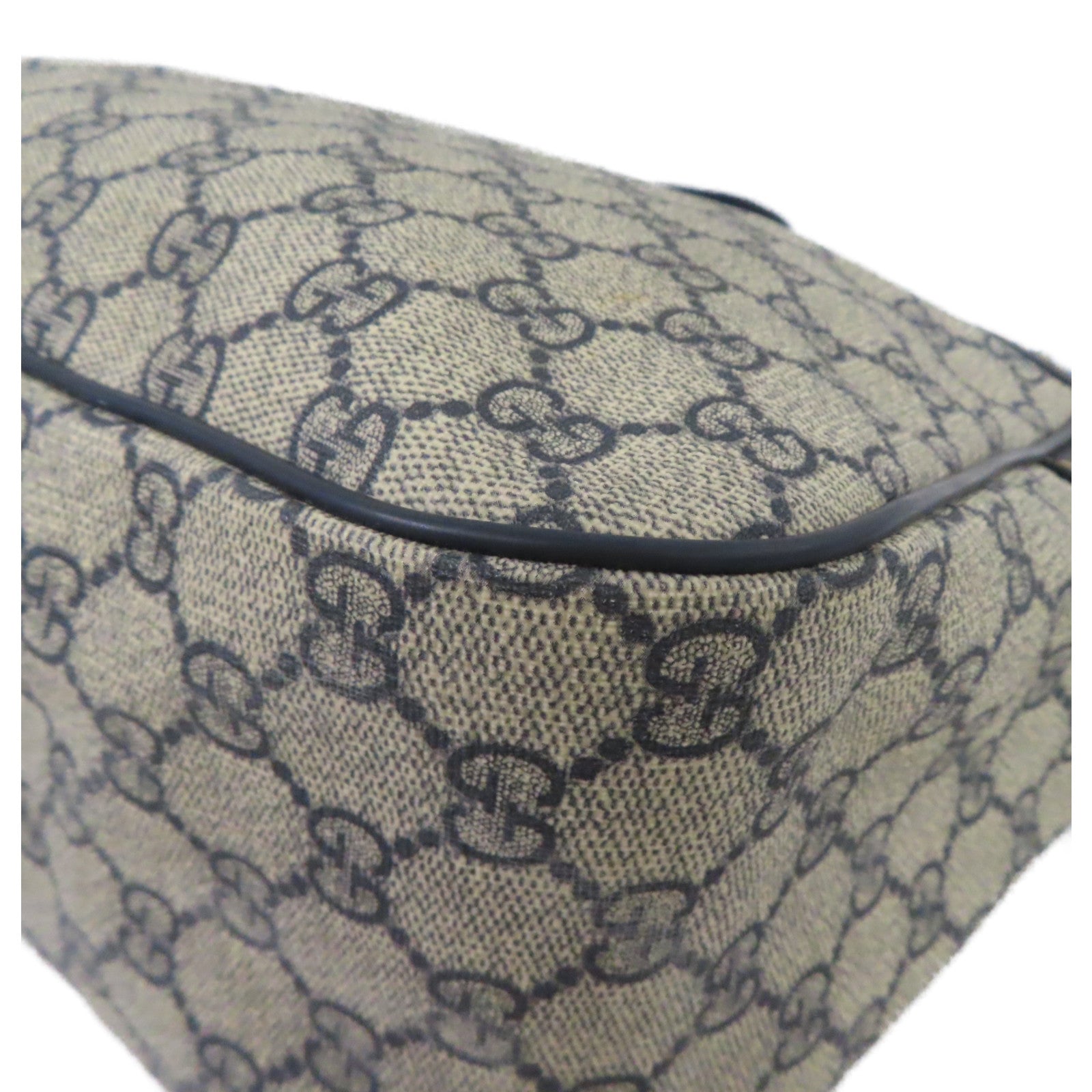 GUCCI 塗層帆布Shoulder Bag銀扣肩背袋深藍色/米色