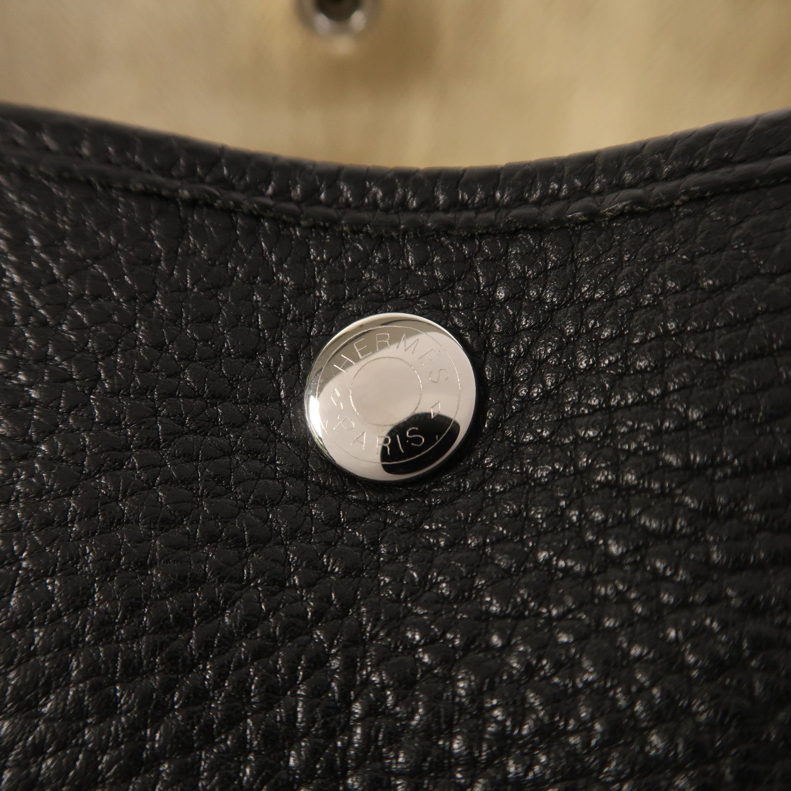 HERMES Negonda皮革Garden Party PM銀扣手挽袋Noir