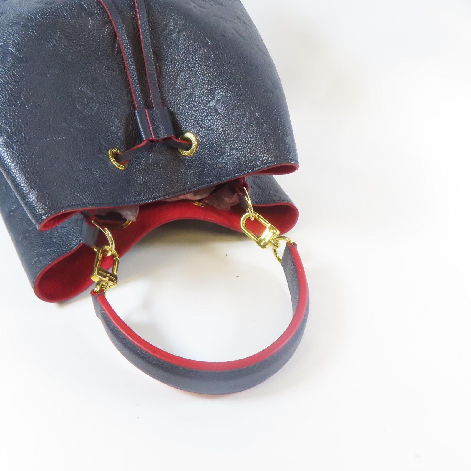 LOUIS VUITTON Monogram Empreinte Noe Noe MM金扣手挽肩背兩用袋深藍色