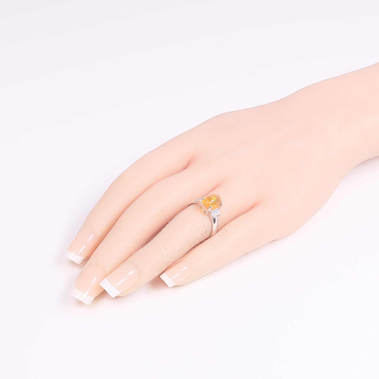 JEWELRY PT900鉑金Fire Opal Diamond Ring火蛋白石/鑽石戒指US#6.75