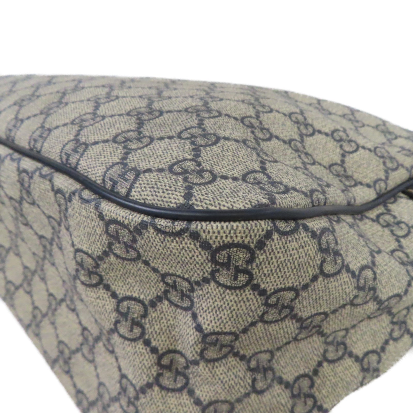 GUCCI 塗層帆布Shoulder Bag銀扣肩背袋深藍色/米色