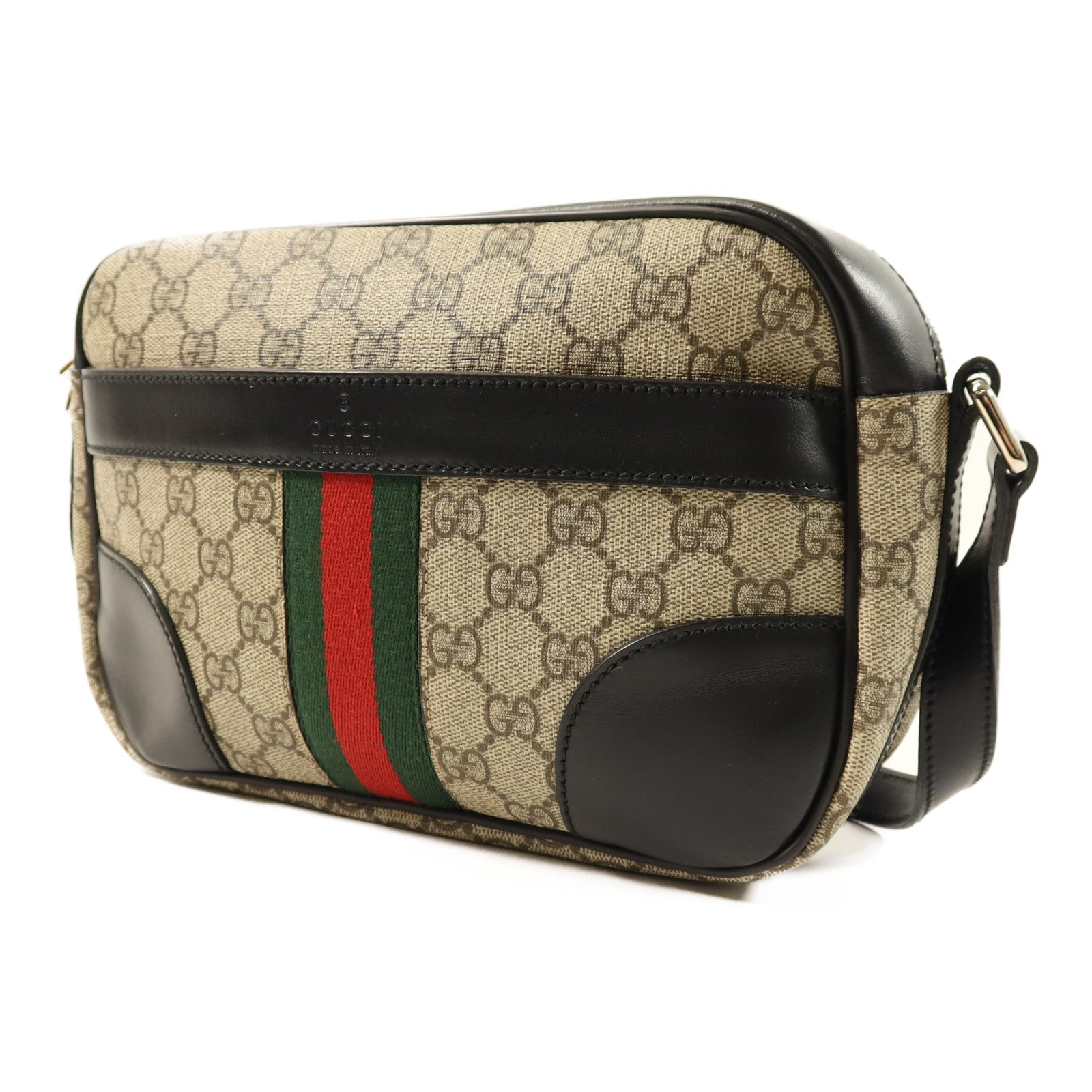 GUCCI 塗層帆布Messenger Bag銀扣肩背袋