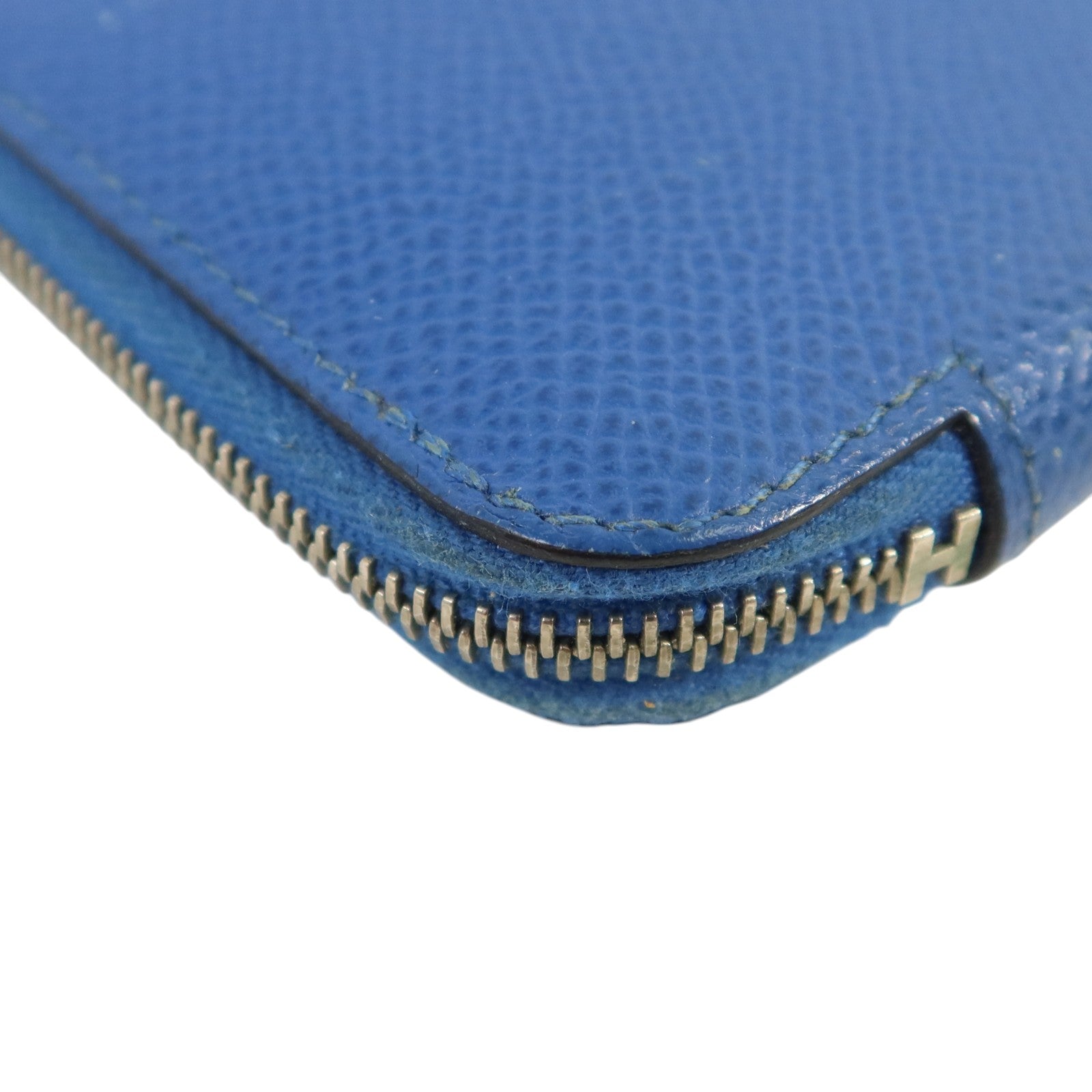 HERMES Epsom皮革Silk In Coin Purse銀扣零錢包Bleu Electrique