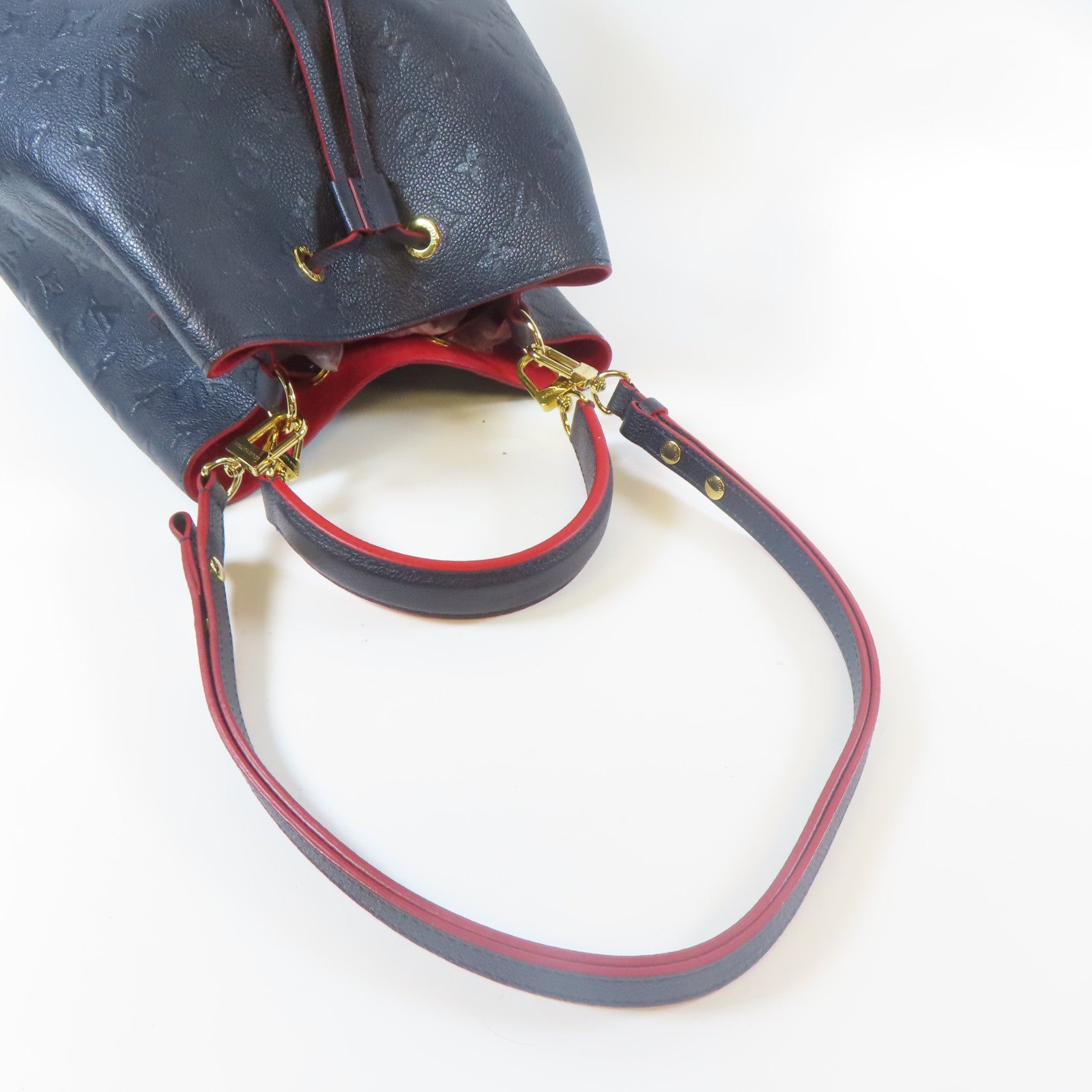 LOUIS VUITTON Monogram Empreinte Noe Noe MM金扣手挽肩背兩用袋深藍色