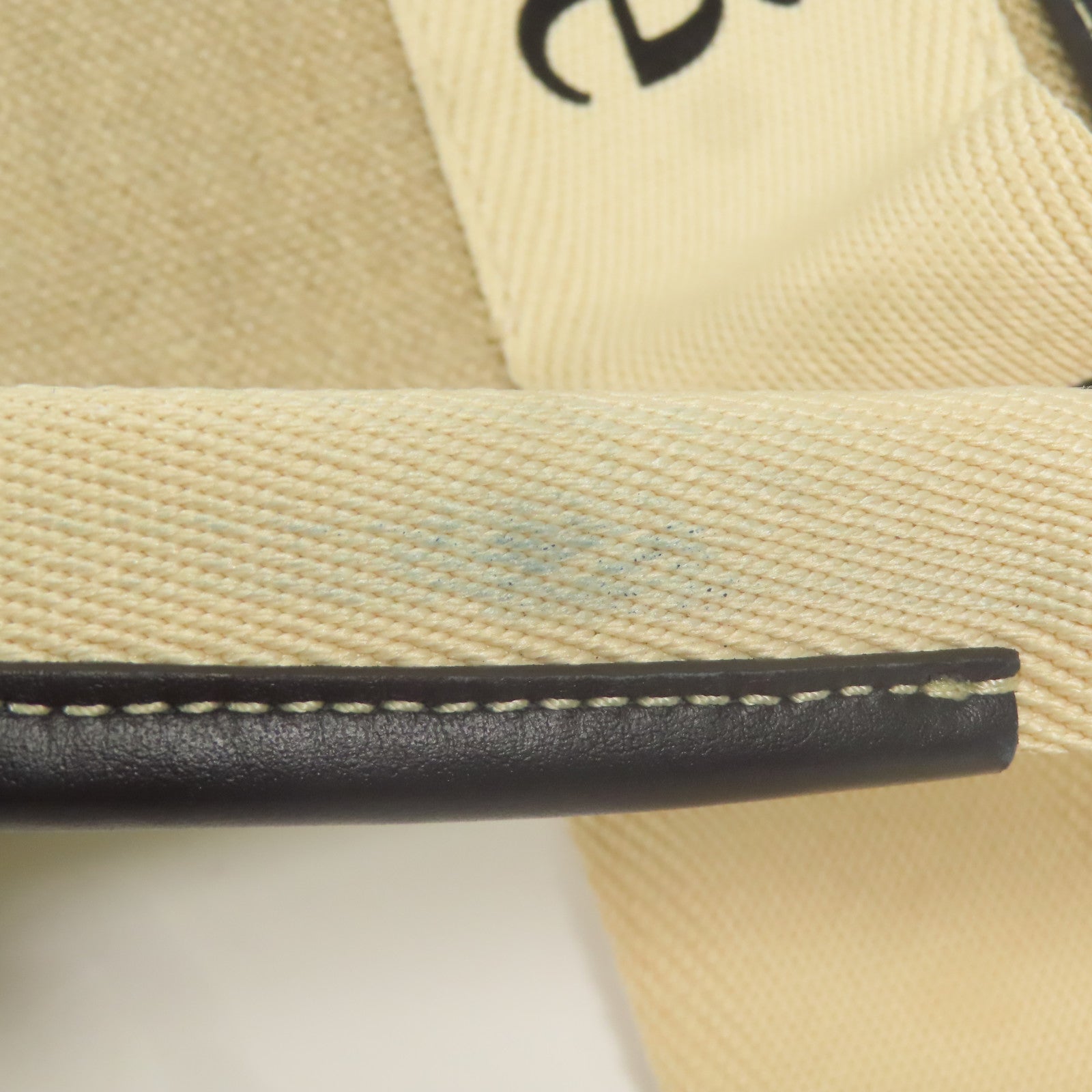 Chloe Woody Tote Bag Medium Canvas Beige Black
