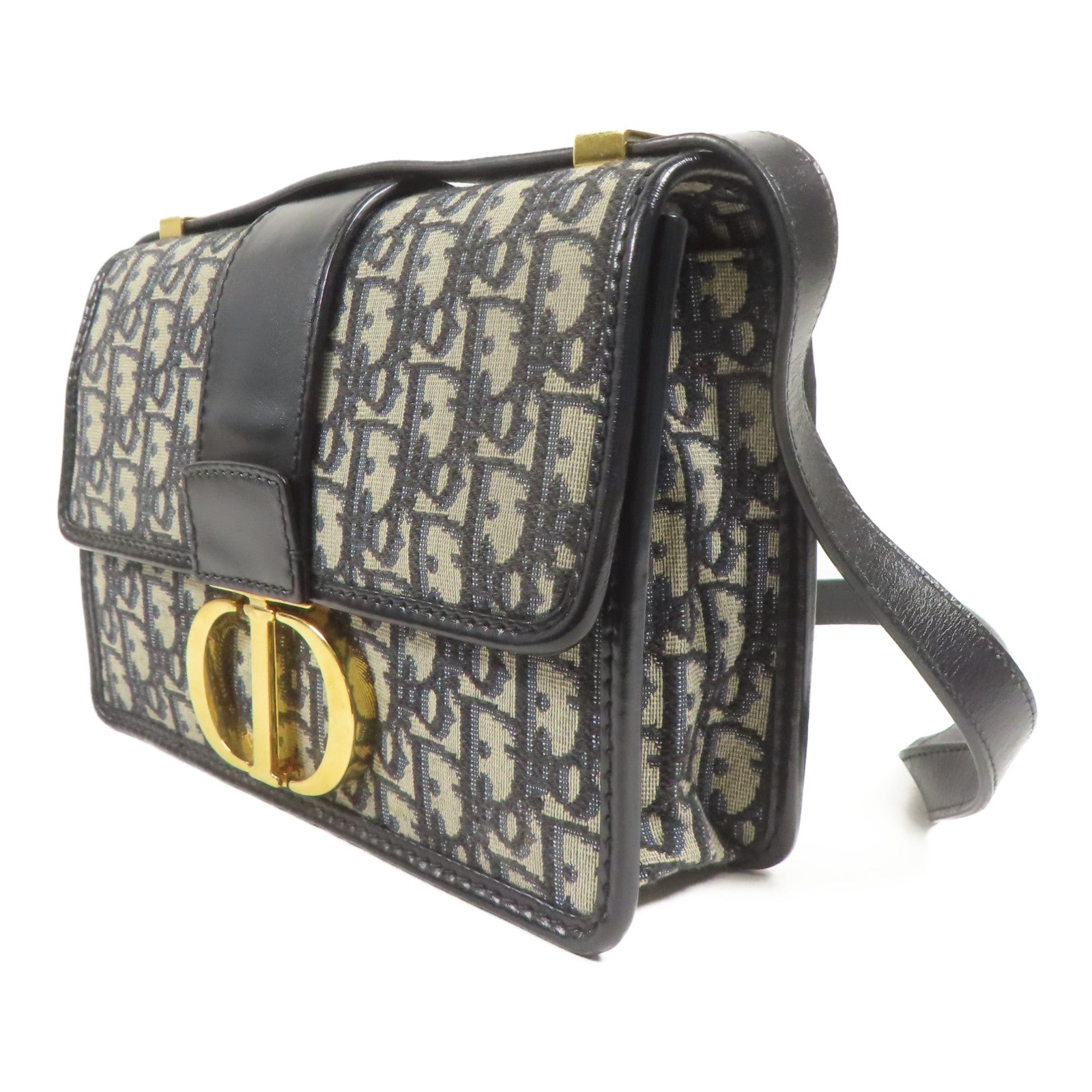 Dior CD GHW Montaigne 30 Shoulder Bag Canvas Navy/Beige