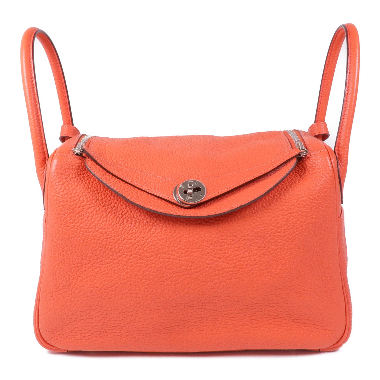 HERMES Clemence皮革Lindy 30銀扣手挽肩背兩用袋Rouge Pivoine