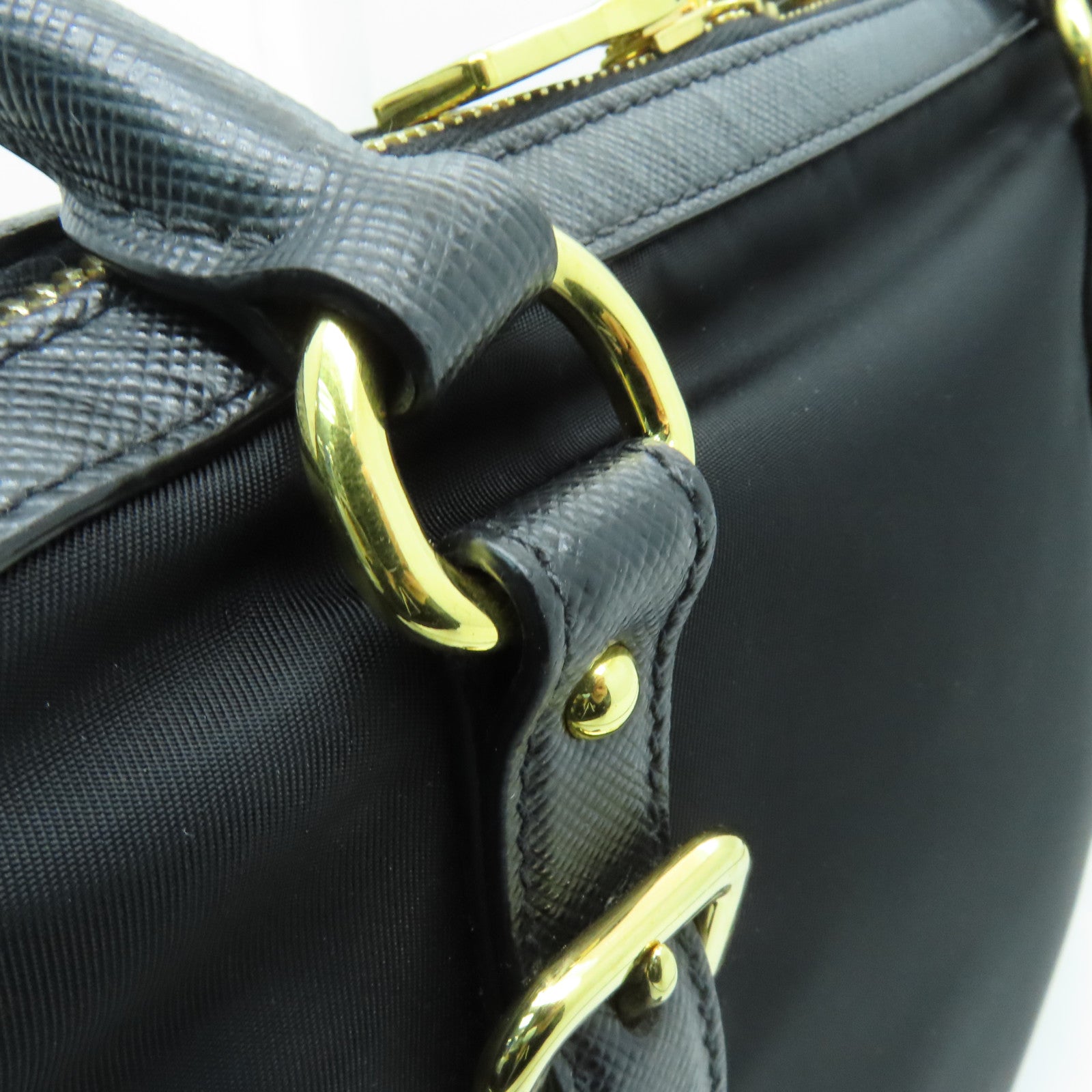 PRADA 【激減優惠】尼龍/Saffiano皮革Shoulder Bag金扣肩背袋黑色