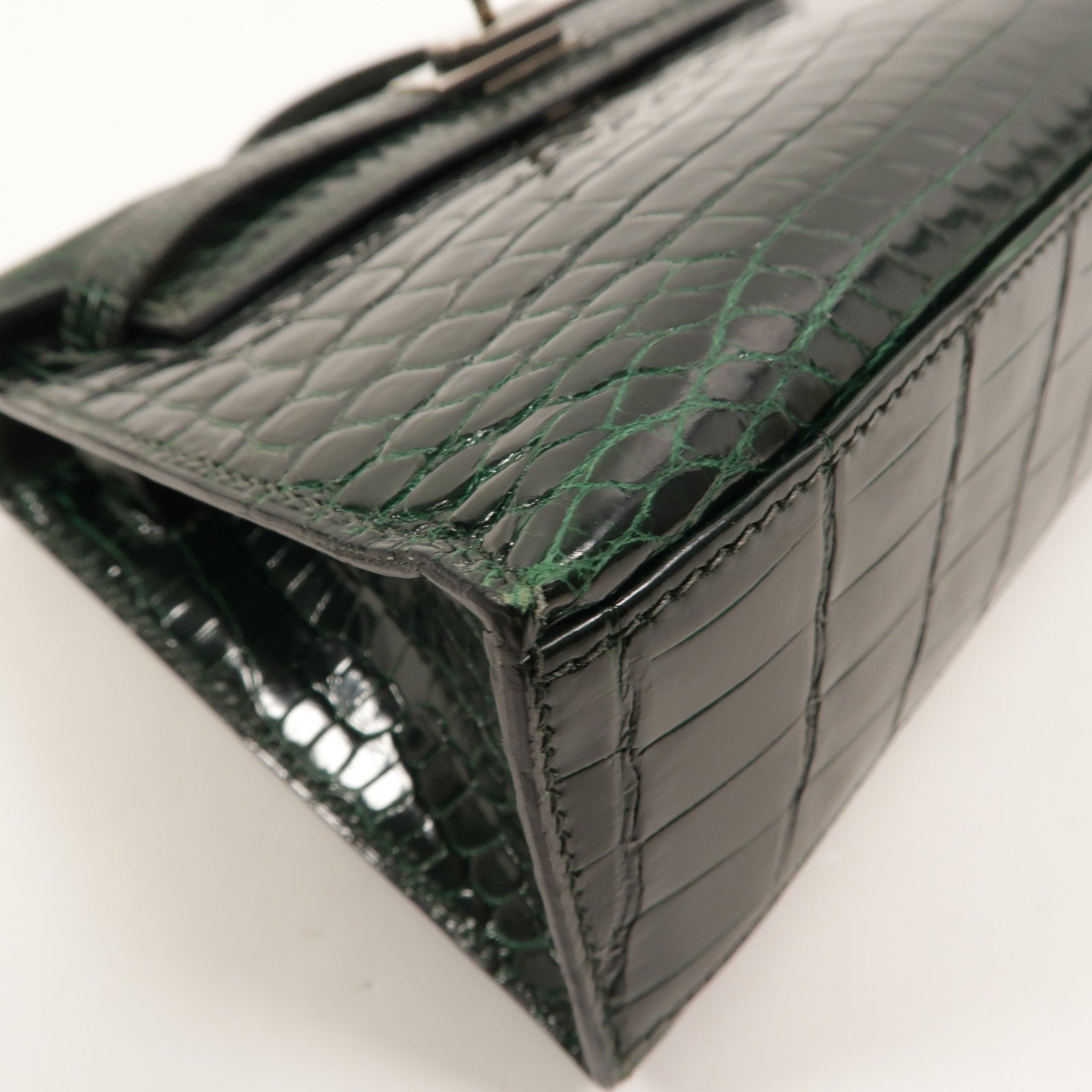 HERMES Alligator皮革Kelly Pochette手挽袋Vert Fonce
