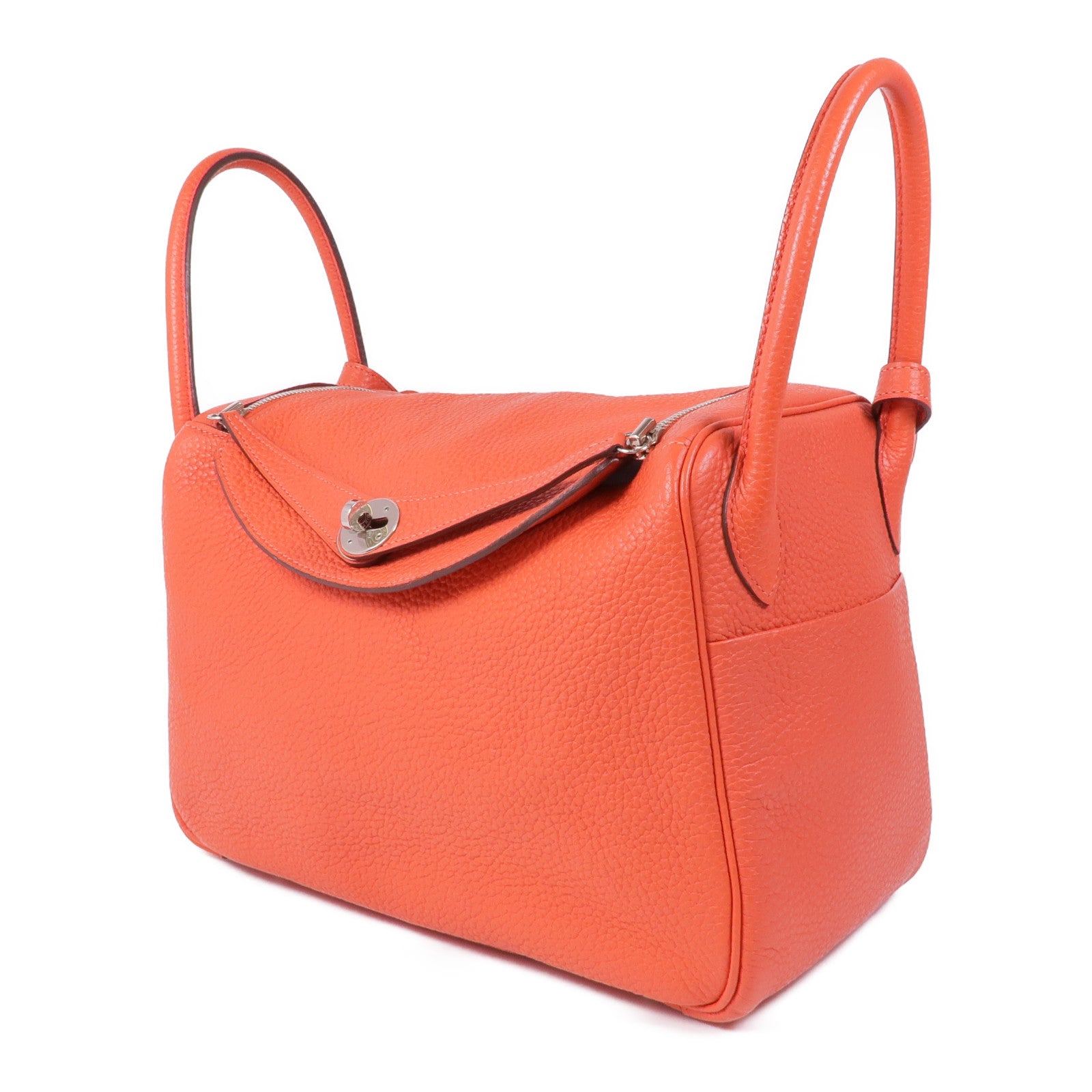 HERMES Clemence皮革Lindy 30銀扣手挽肩背兩用袋Rouge Pivoine