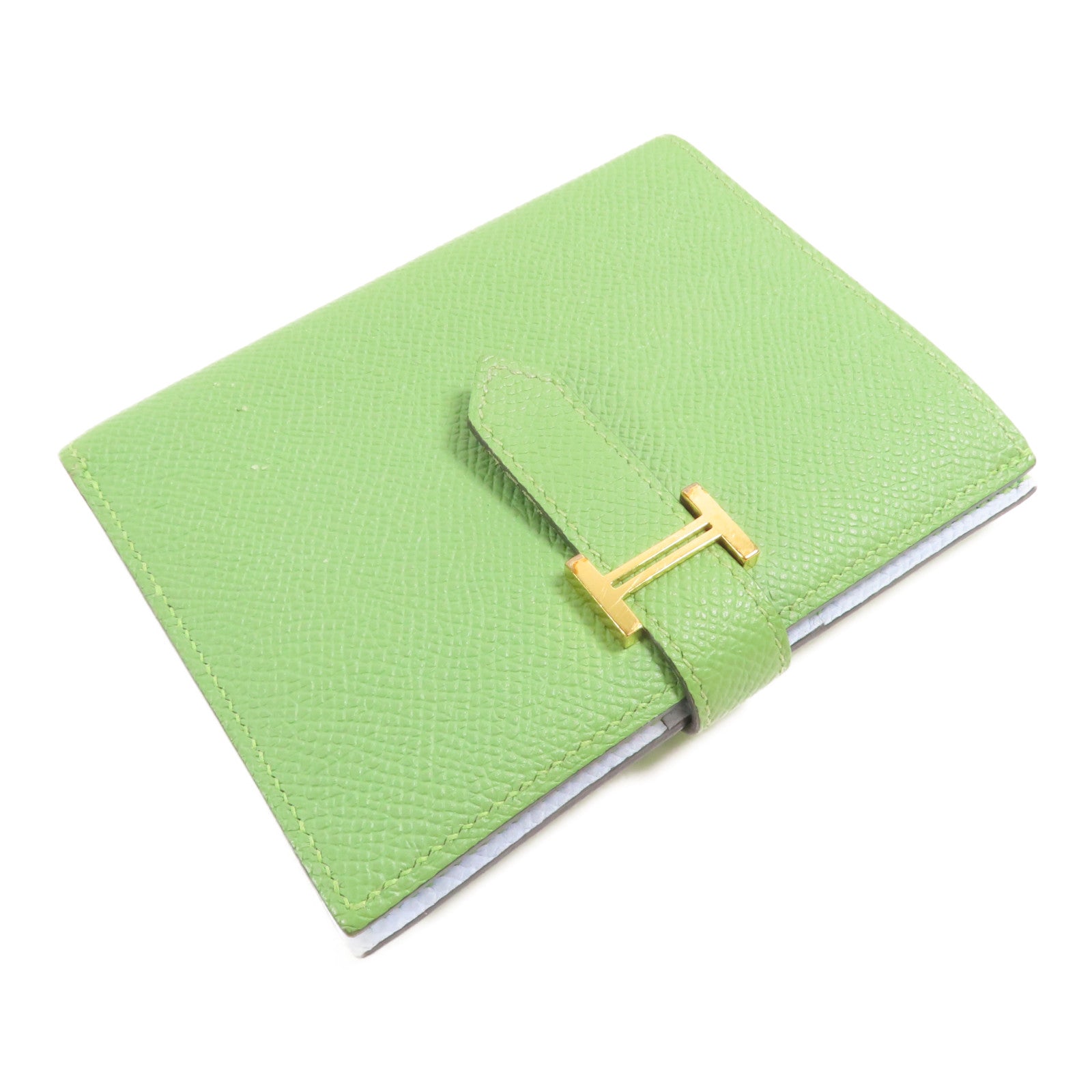 HERMES Epsom皮革Bearn Wallet金扣錢包Vert Criquet