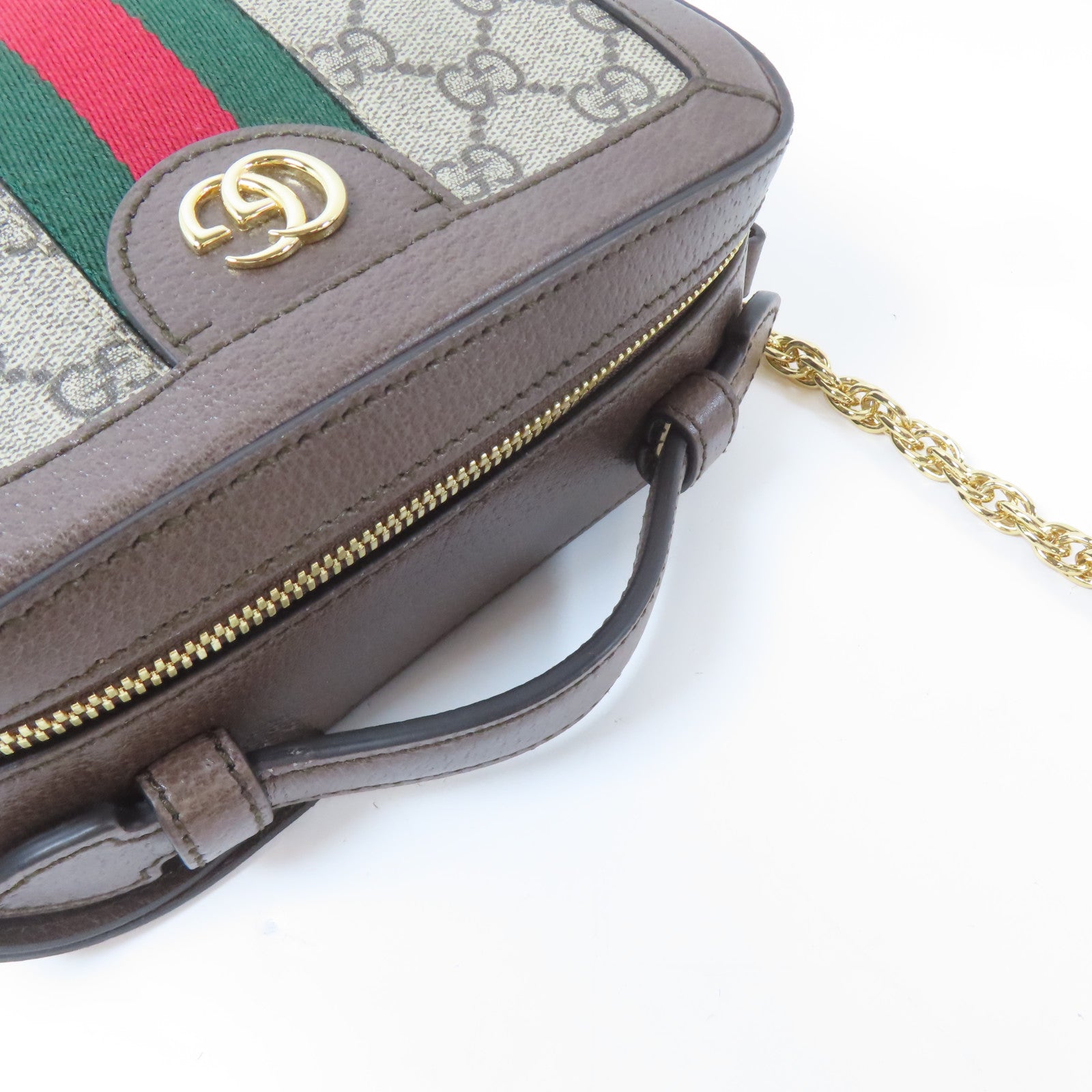 GUCCI 塗層帆布Chain Shoulder Bag金扣手挽肩背兩用袋啡色