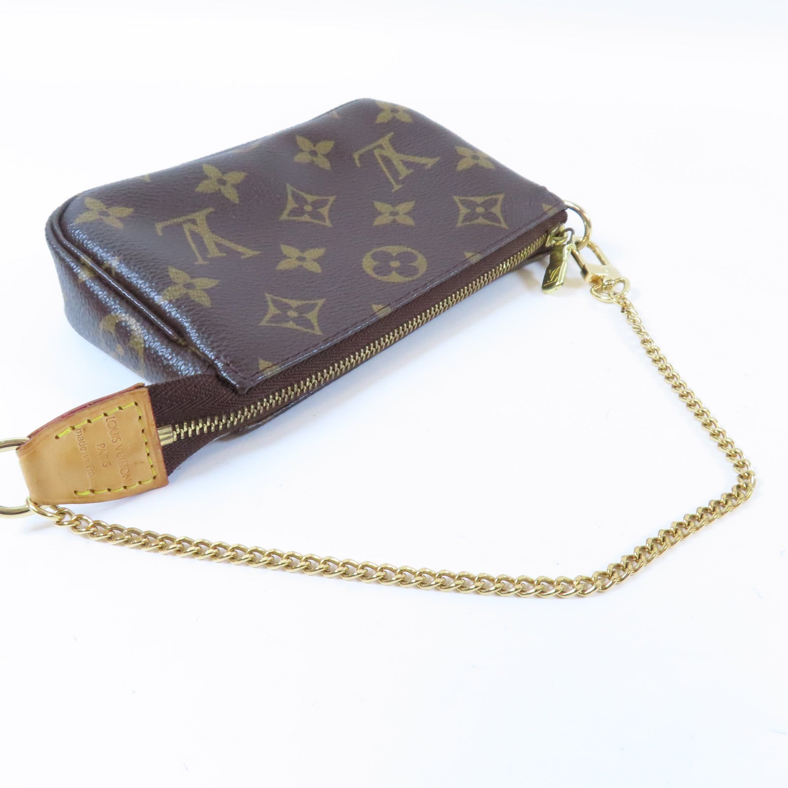 LOUIS VUITTON Monogram Hand Pouch金扣鏈帶手挽袋啡色