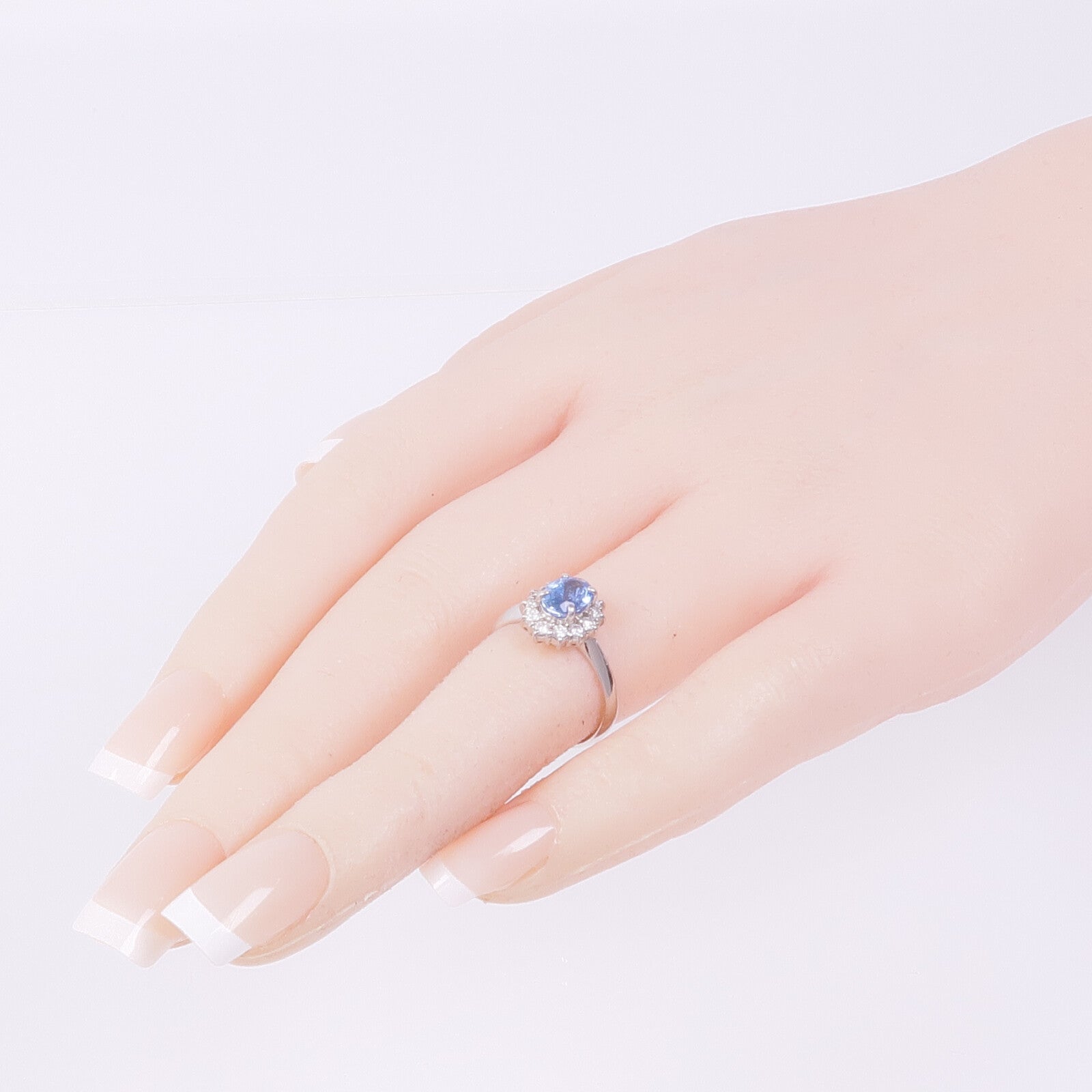 JEWELRY PT900鉑金Aquamarine Diamond Ring海藍寶石/鑽石戒指US#4.75