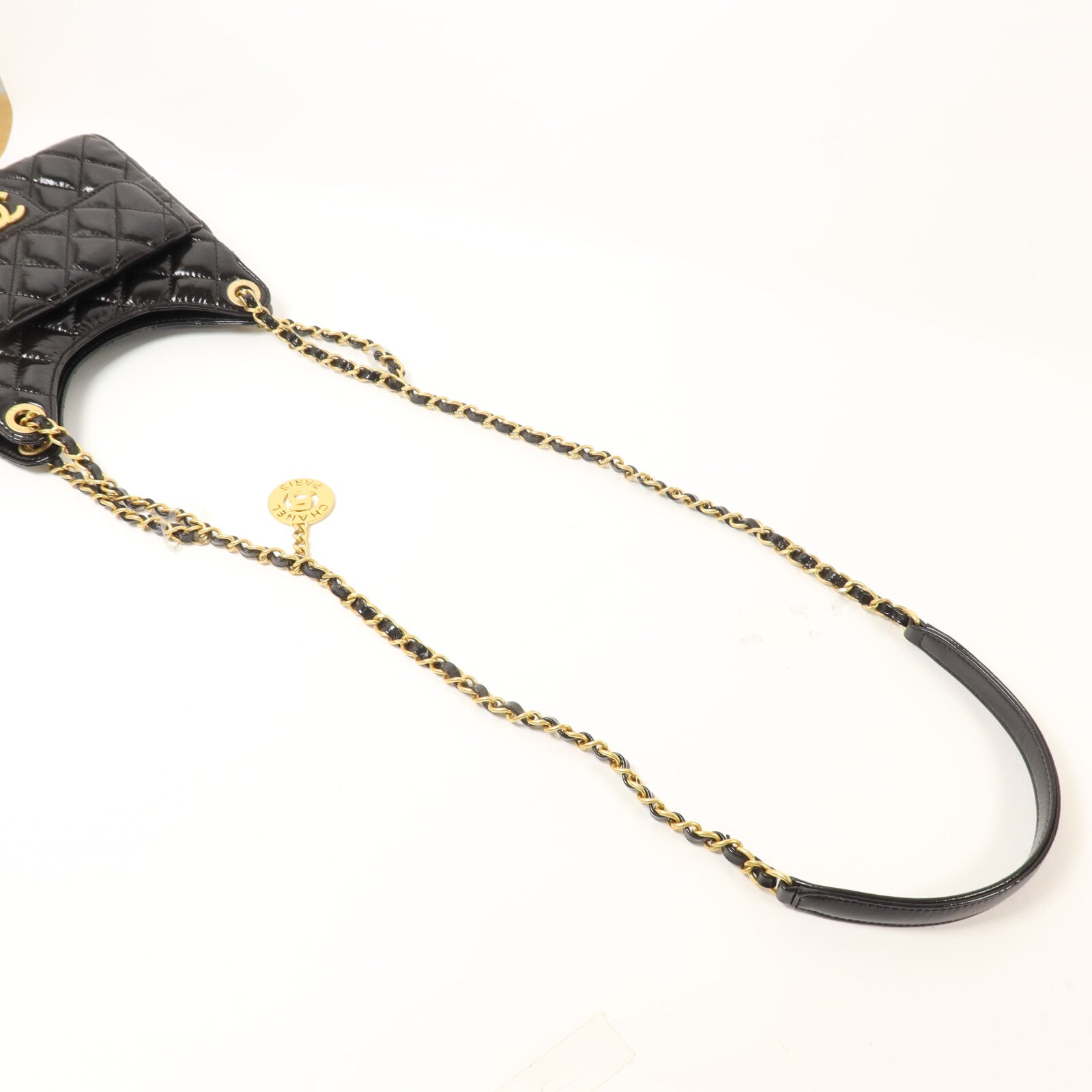CHANEL 牛皮皮革Wavy CC Hobo Bag Small鏈帶肩背袋