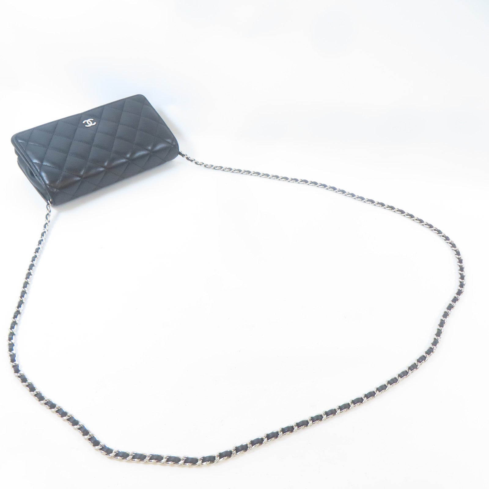 CHANEL 菱格羊皮皮革WOC Wallet On Chain銀扣鏈帶肩背袋黑色