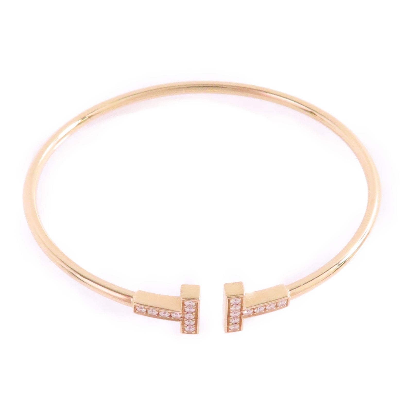 TIFFANY＆CO 18K玫瑰金/鑽石T Wire Bangle手鐲