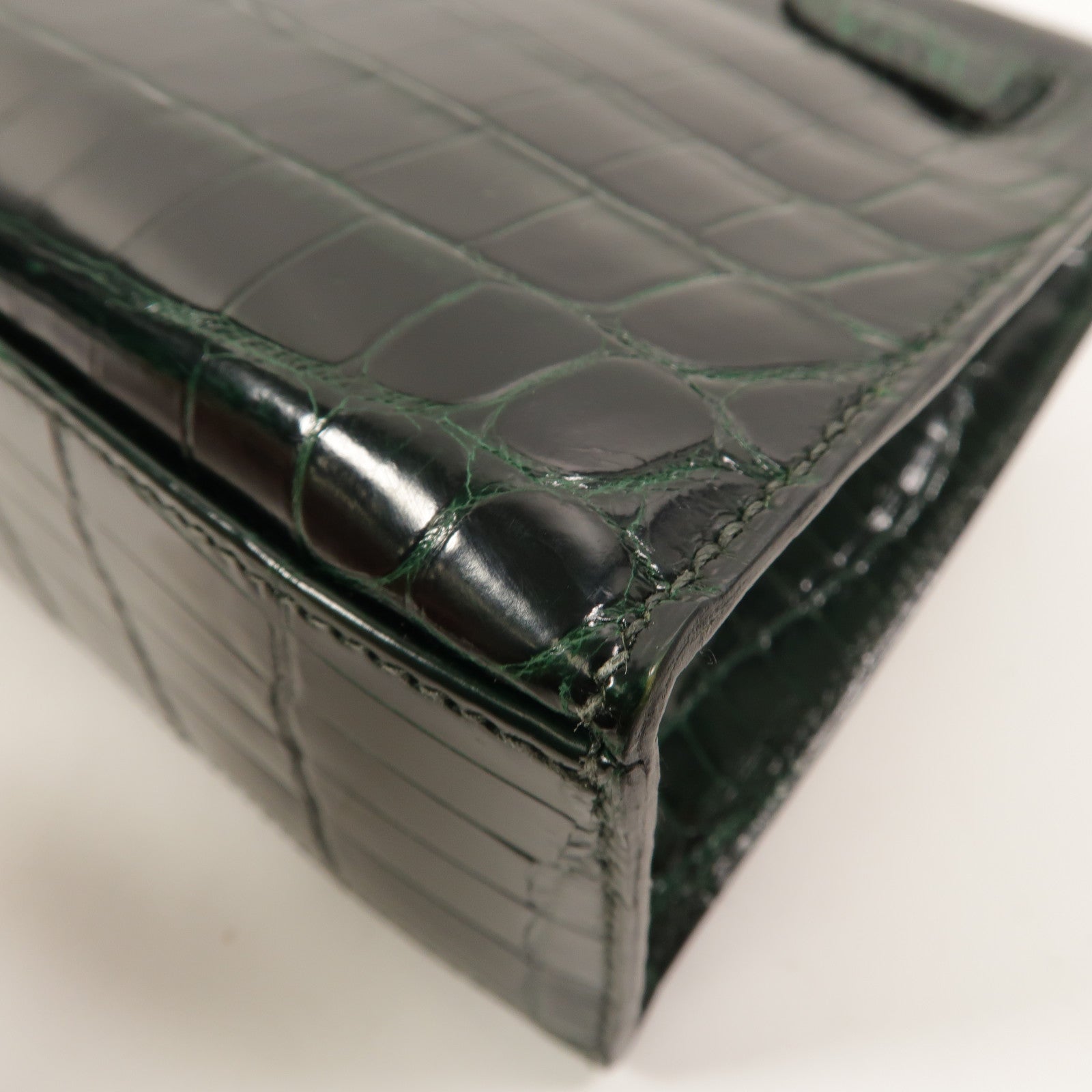 HERMES Alligator皮革Kelly Pochette手挽袋Vert Fonce