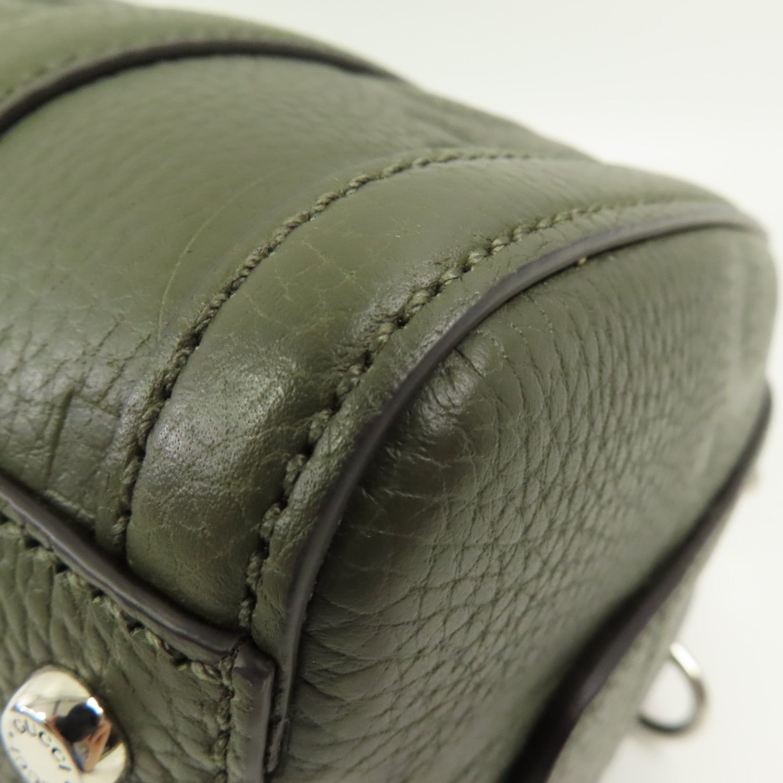 GUCCI GG SHW Mini Jumbo GG Duffle 2 Way Shoulder Hand Bag Calfskin Leather Green