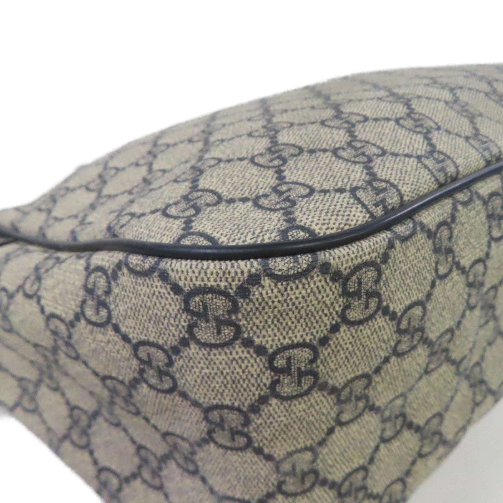 GUCCI 塗層帆布Shoulder Bag銀扣肩背袋深藍色/米色