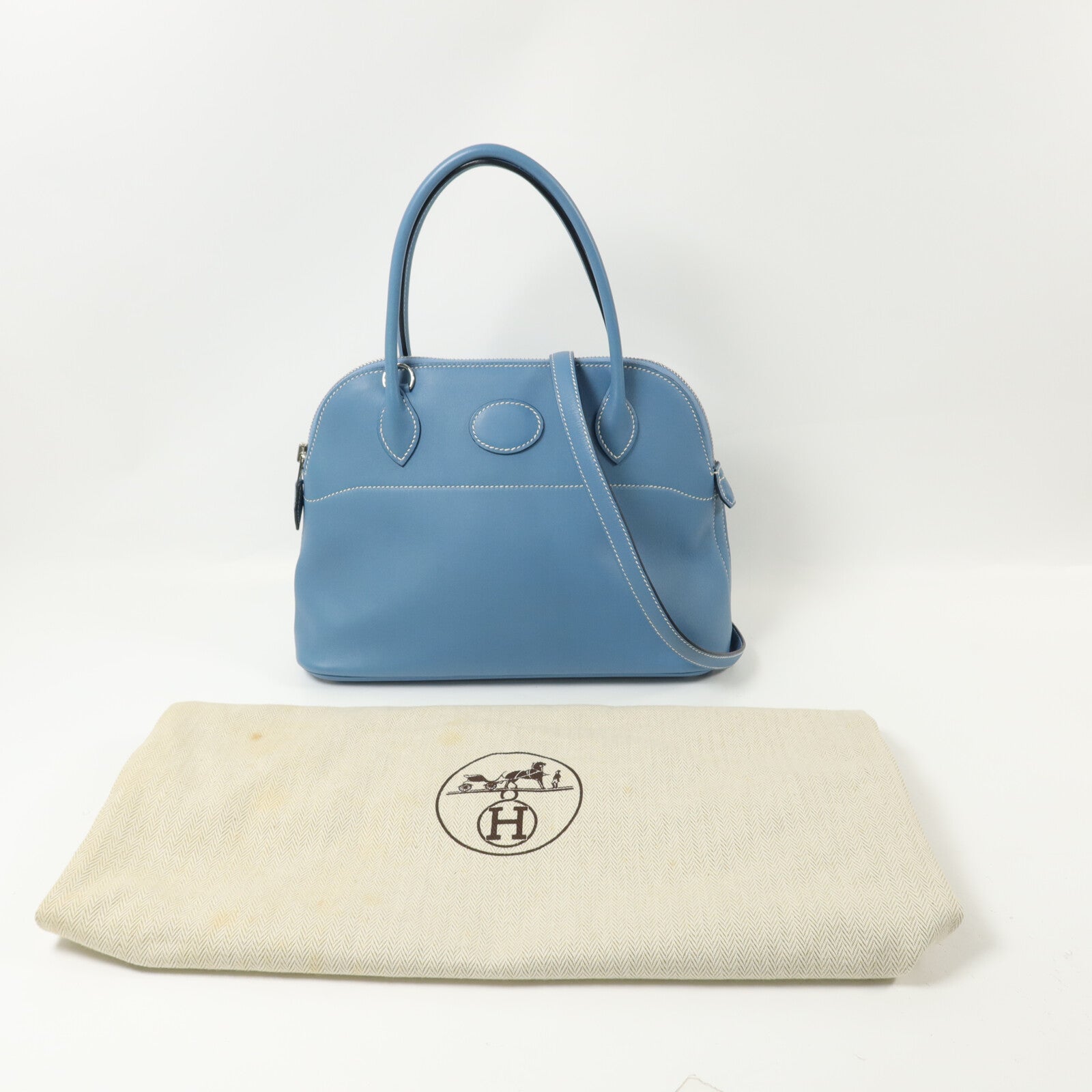 HERMES Swift皮革Bolide 27手挽肩背兩用袋Blue Jean