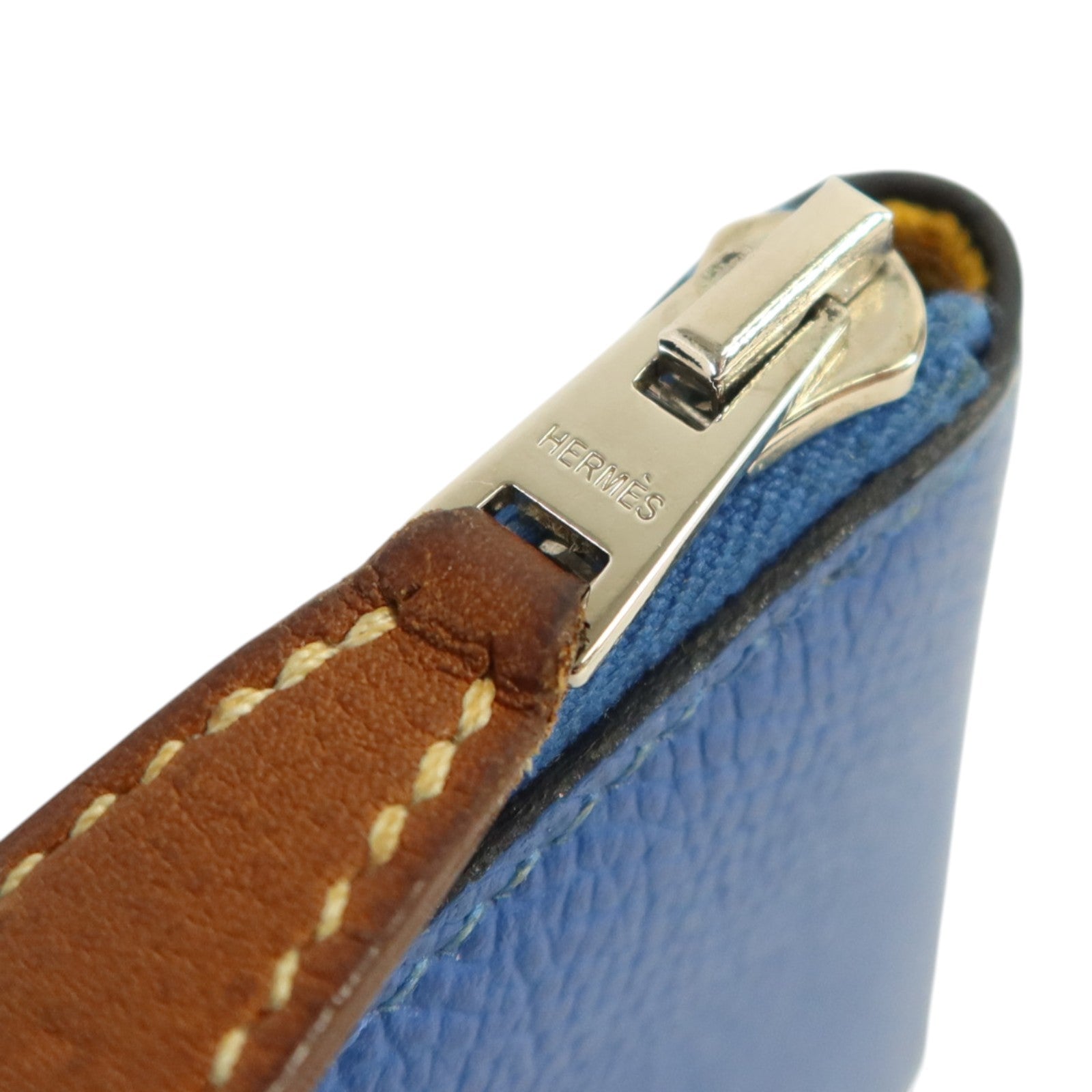 HERMES Epsom皮革Silk In Coin Purse銀扣零錢包Bleu Electrique